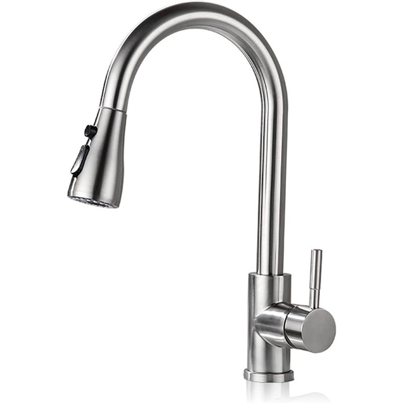 Bateria zlewozmywakowa, wyciągany wąż, szczotkowana stal nierdzewna, 2 tryby natrysku, z wężem doprowadzającym wodę (srebrny)