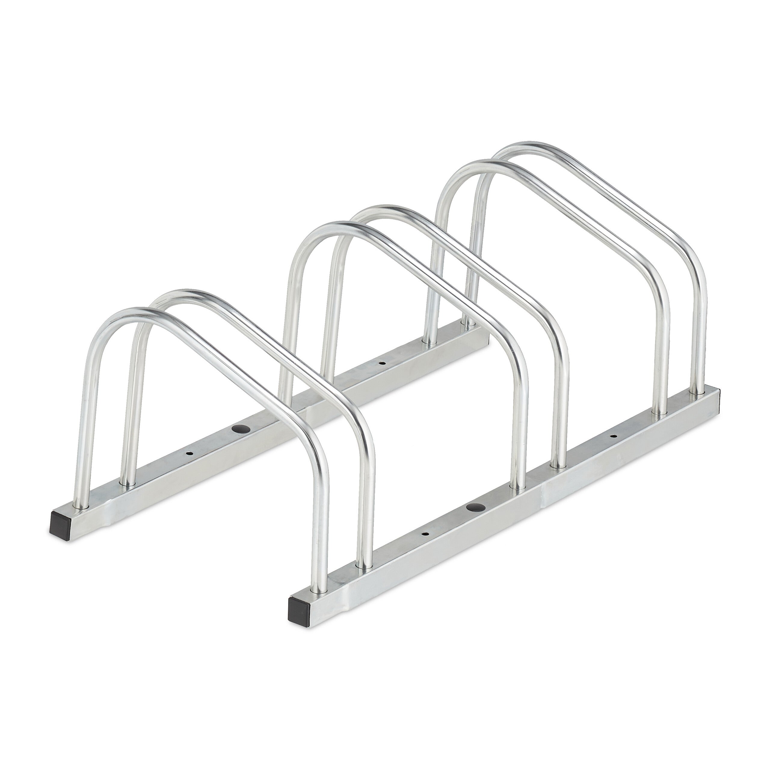 Râtelier Pour 3 Vélos Relaxdays - Support Sol Métal, Roues Jusqu'à 50mm, Garage Intérieur Extérieur Argenté