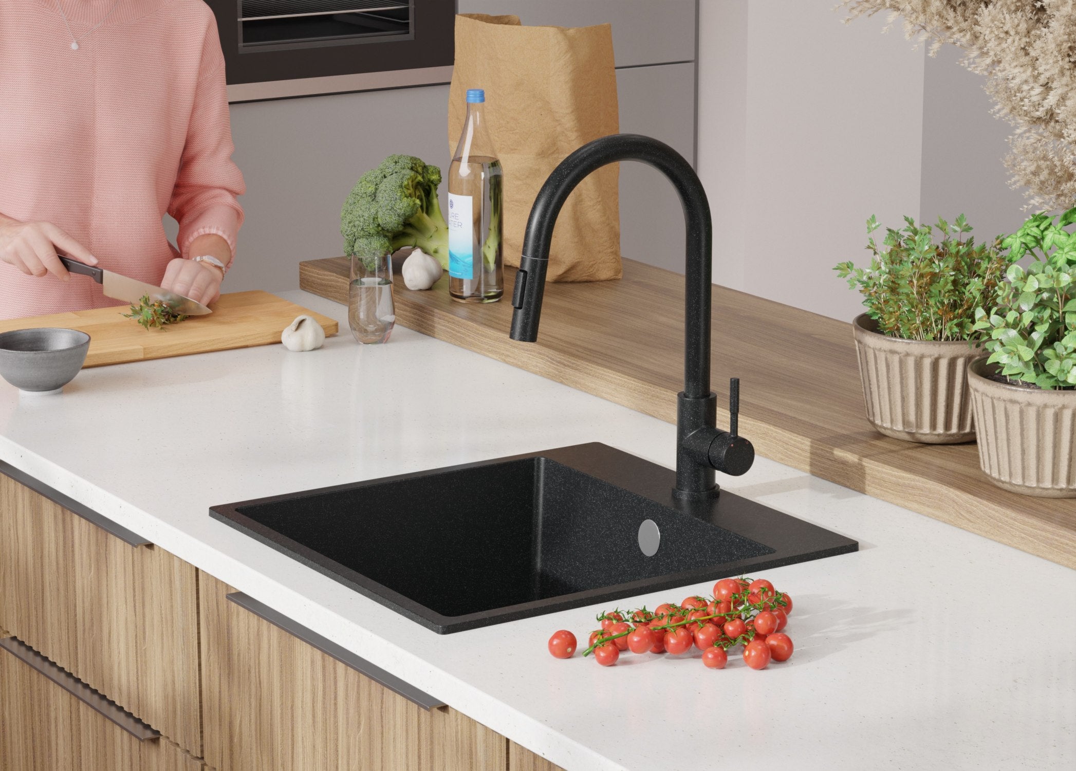 Evier Cuisine en Granit Graphite 48x50cm, Lavabo 1 bac + Kit de Vidage, Évier à Encastrer au meuble 50cm - Riga PRIMAGRAN - 9