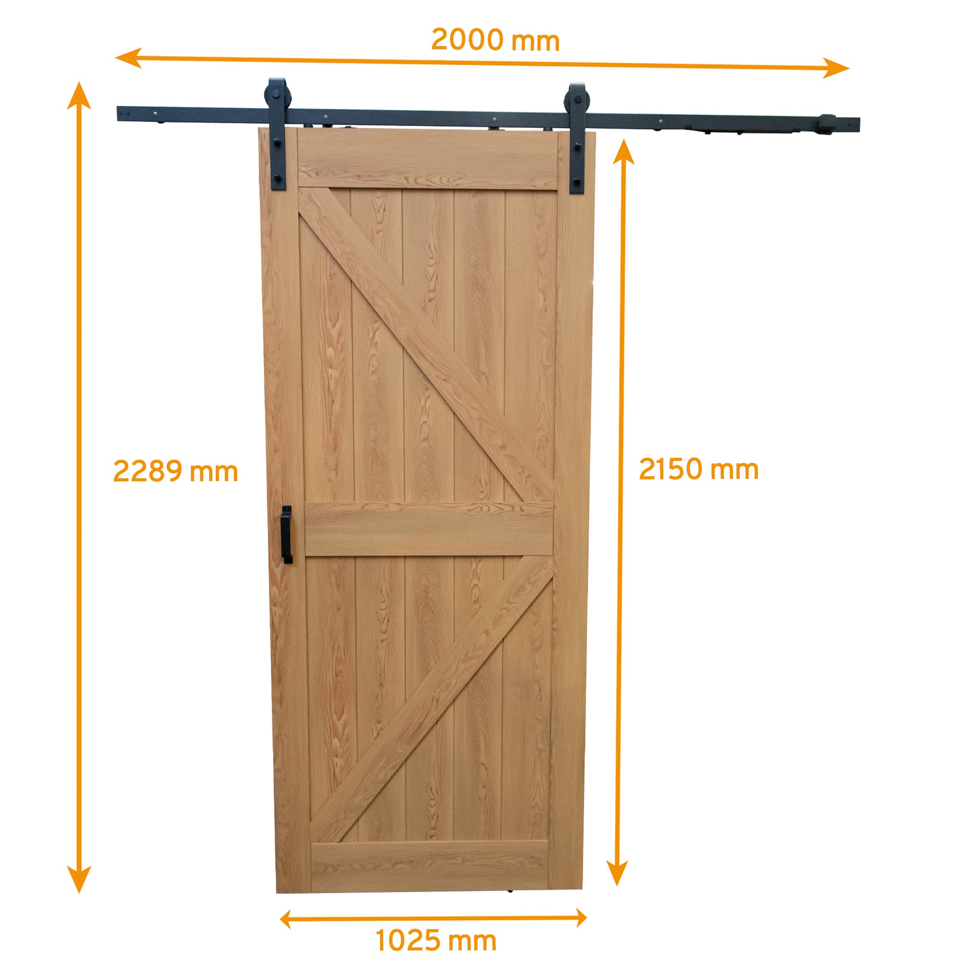 Kit porte coulissante en bois Grange oak acier MDF + rail H.215 x l.102 cm, SCHULTE, double amortisseur, porte coulissante intérieure en bois - 2