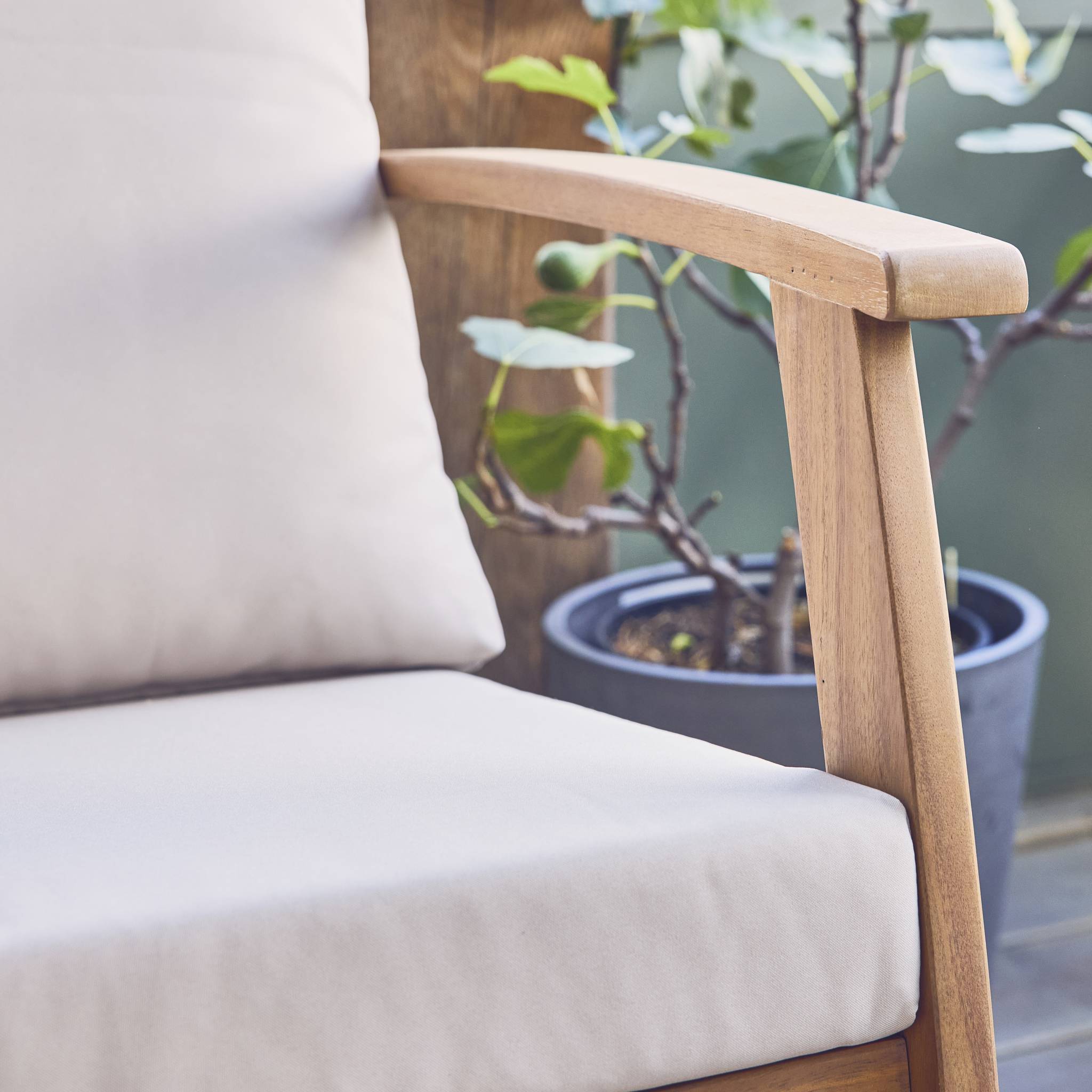 Salon de jardin USHUAIA 5 places écru en bois d'acacia. un canapé. une table. deux fauteuils USHUAIA 5 PLACES - 6