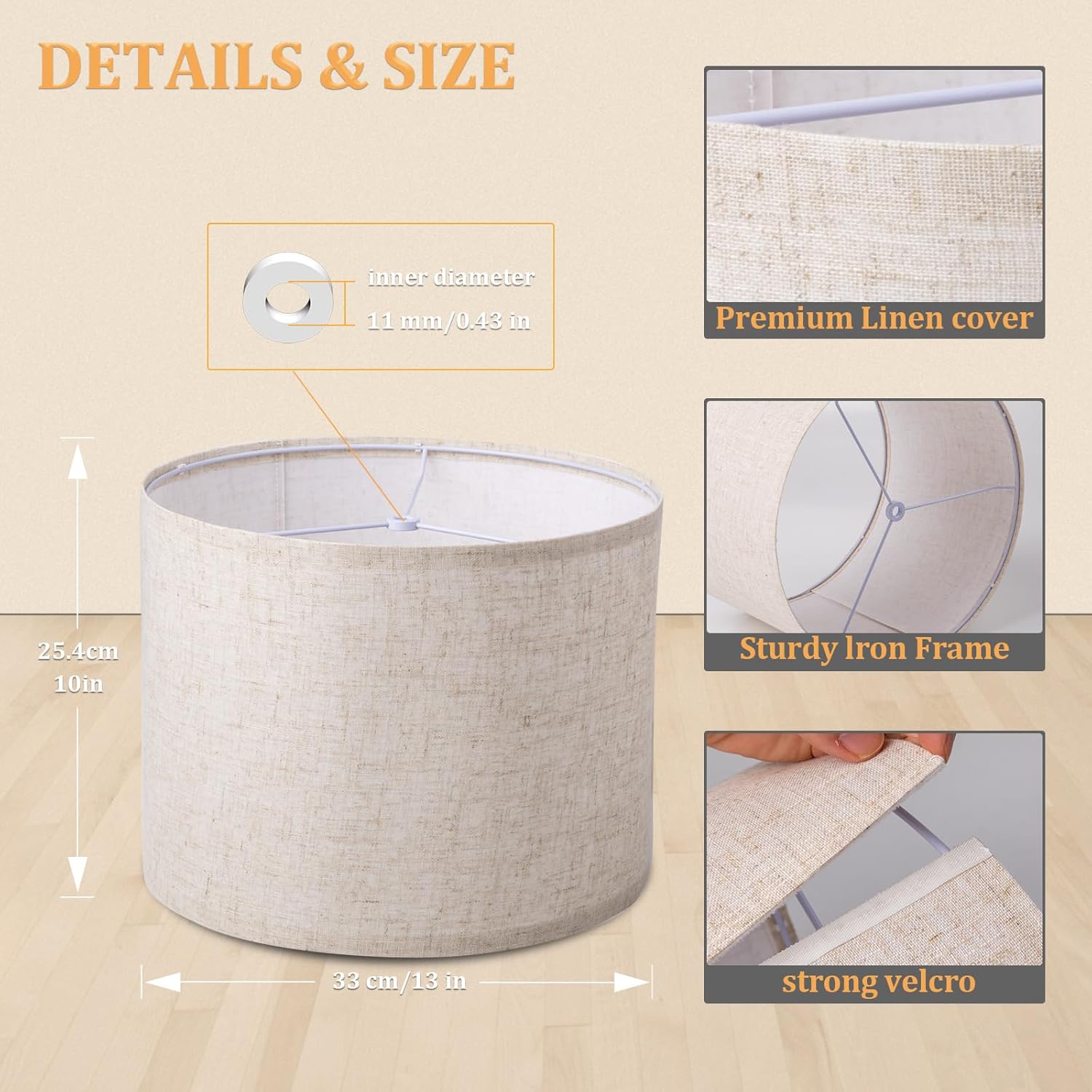 NUOBESTY Abat-jour en lin Lampe de table en tissu Couverture de lumière de table Écrans de lampe de table Accessoires de lumière Abat-jour en lin Ampoule Plafond Accessoires pour lampes