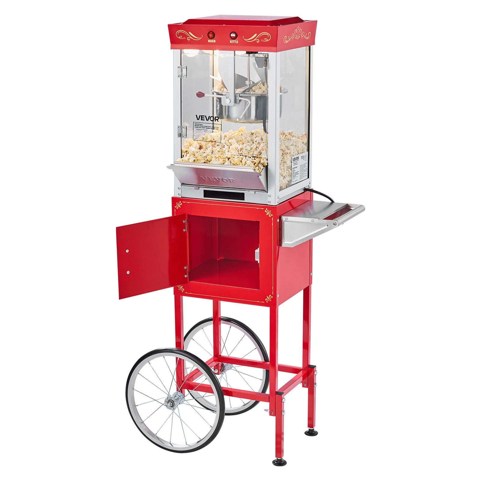 Maszyna do popcornu z wózkiem 800W 0,2kg styl kinowy czerwony
