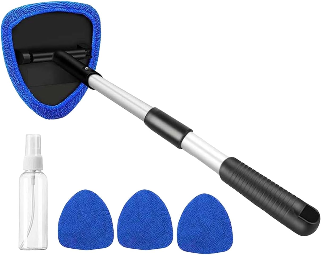 Kit Nettoyant Pare-Brise 180° - Brosse Extensible Avec 5 Microfibres & Pulvérisateur, Nettoyage Vitres Voiture & Maison