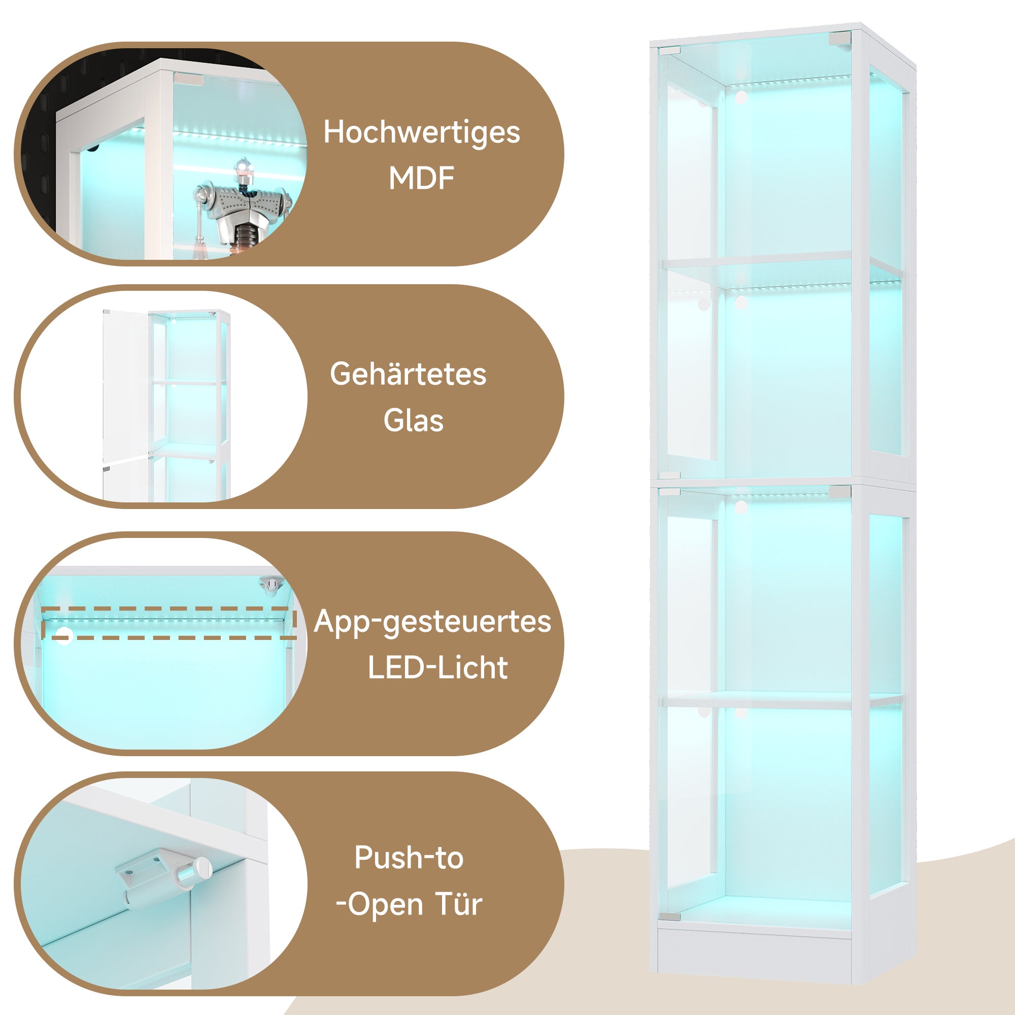 Witryna z 2 drzwiami - 40 x 35 x 170 cm - MDF i szkło - LED sterowane za pomocą aplikacji - Biała - 8