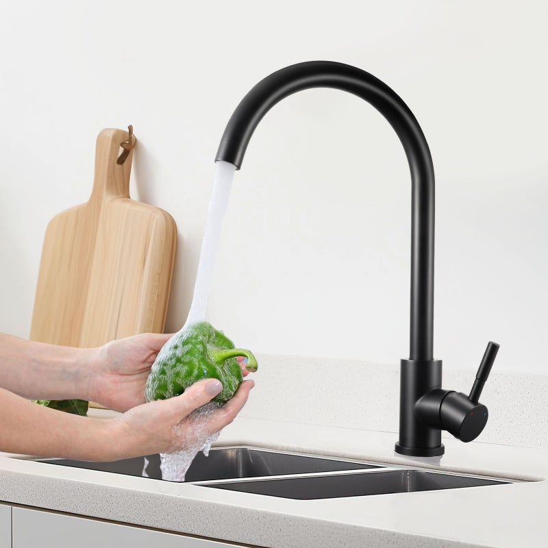 LOVHAUS Bateria Kuchenna ze Stali Nierdzewnej, Czarna Bateria Kuchenna, Bateria Mieszająca z Jednym Uchwytem i Obrotową Głowicą 360°