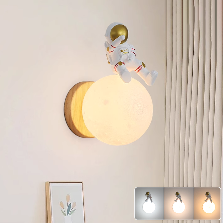 Lampa ścienna z żarówką, lampka nocna LED, lampa ścienna z motywem księżyca astronautów, lampka nocna, 3 temperatury barwowe, prezent świąteczny