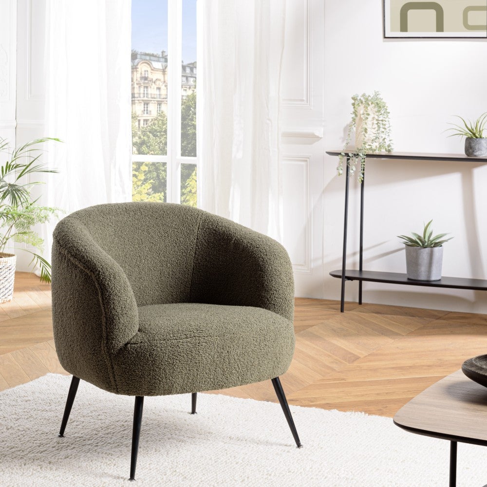 Lot de 2 fauteuils IGGY tissu bouclette kaki