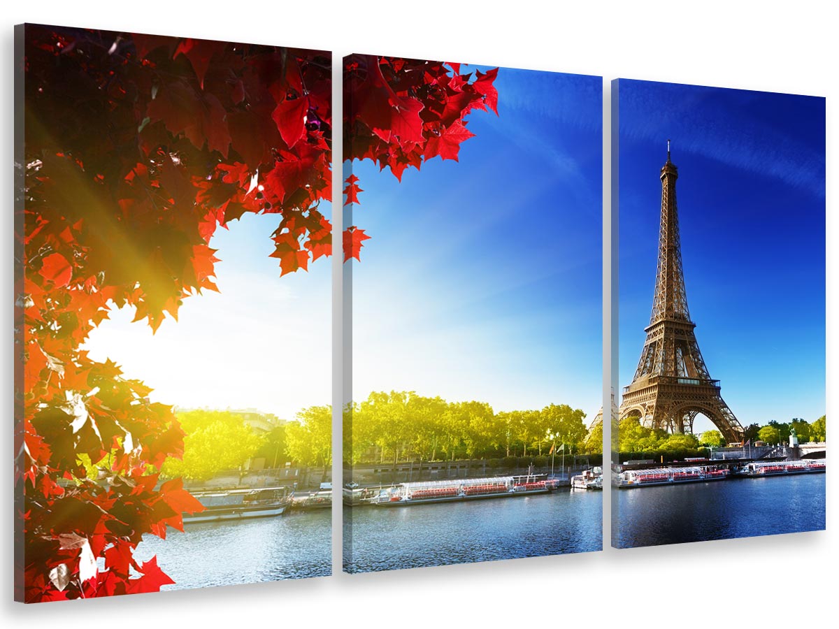 Cuadro tríptico, decoración de la pared para la habitación, cuadro de la ciudad, cuadro de parís, 90x60cm