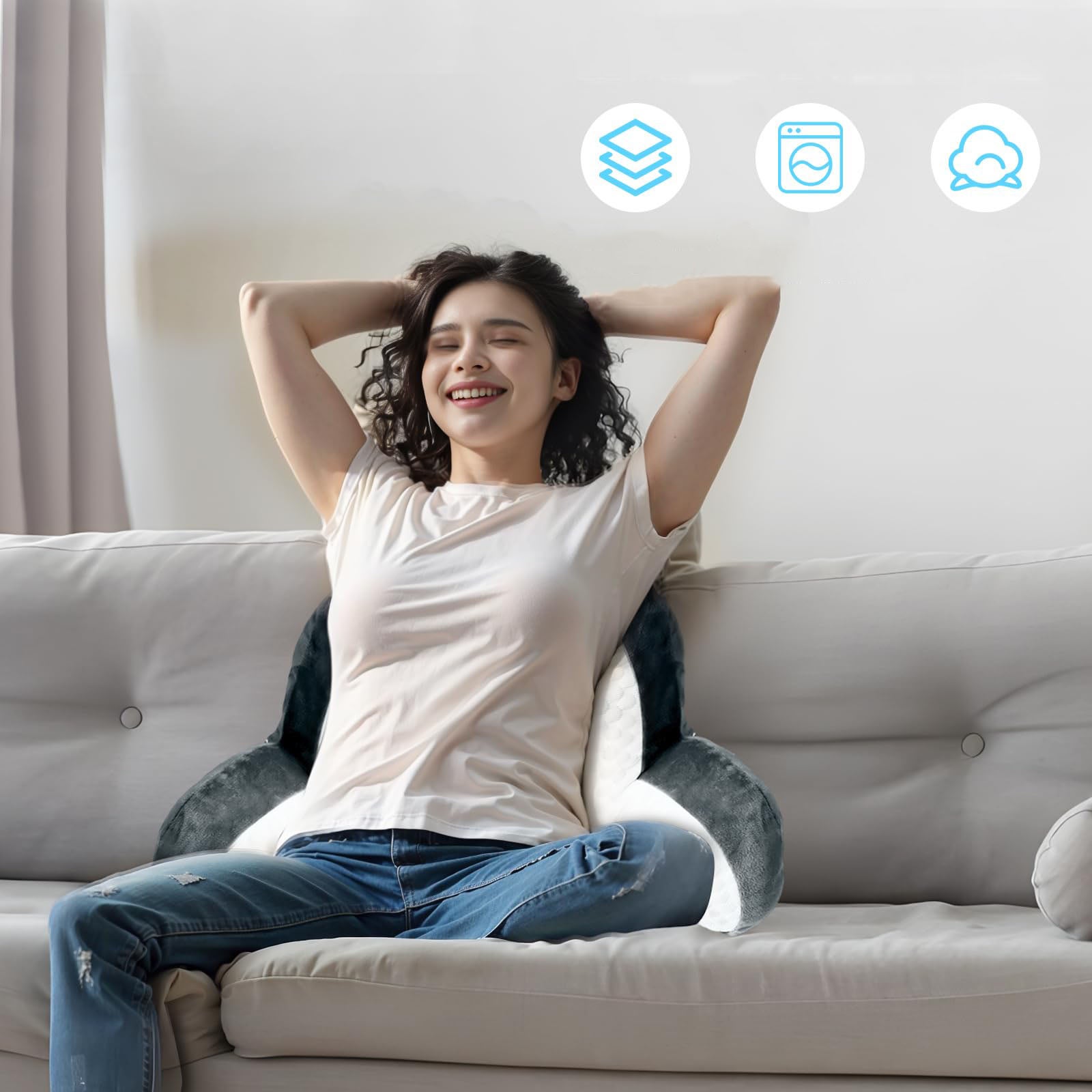 Coussin de dossier de lecture, coussin de lecture pour canapé, 60x40 cm, blanc cassé - 6