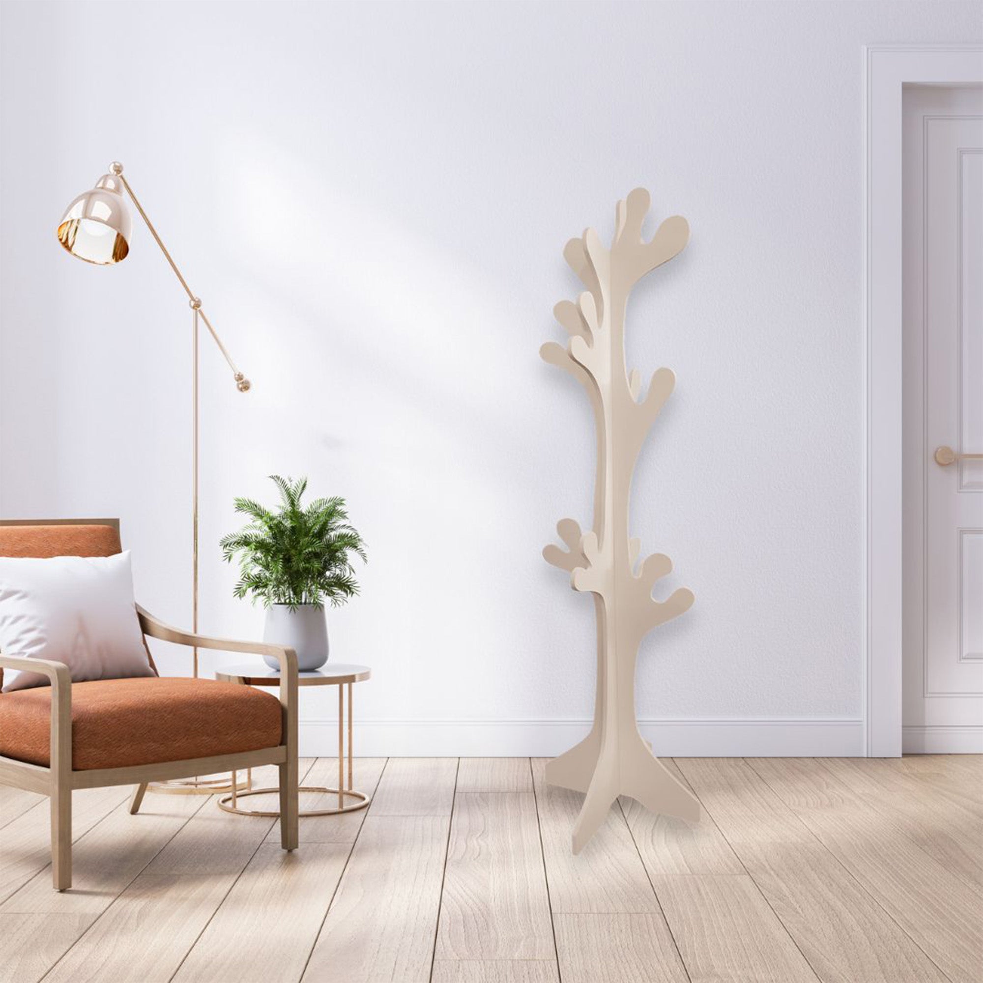 Appendiabiti Da Parete Creativo Kreative Feder Con Albero, 95x60 Cm, In MDF Con 7 Ganci In Alluminio, Shabby Chic, Made In Germany