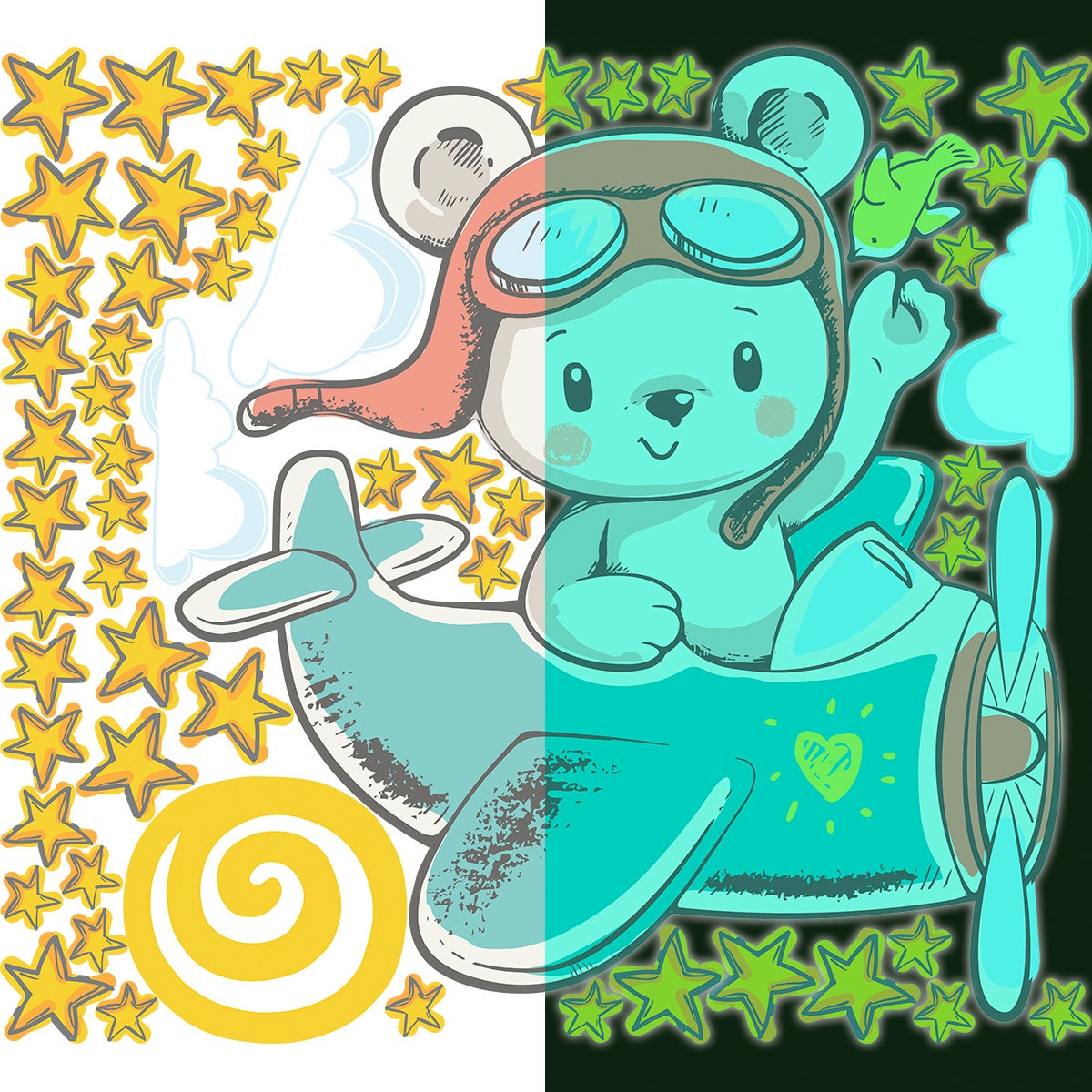 Adesivos fosforescente orso pilota + 50 stelle - Sticker adesivo - adesivi murali - 90x100cm - 4