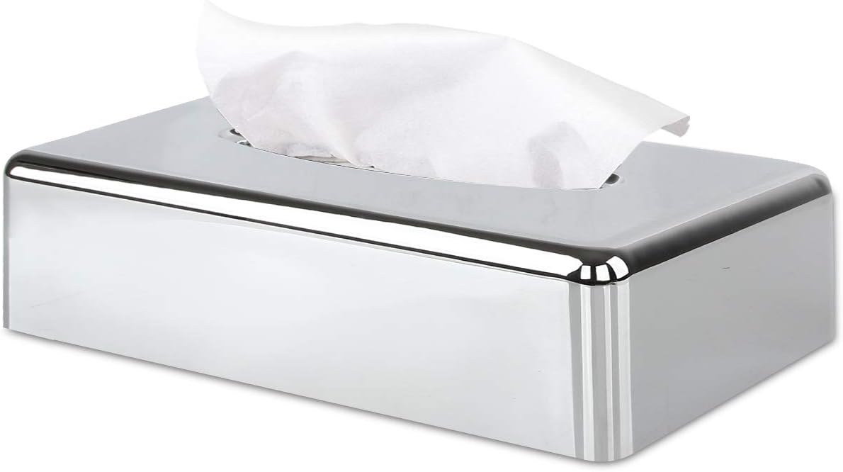 Prostokątny uchwyt na chusteczki z lusterkiem - Do domu, biura i samochodu - Srebrny