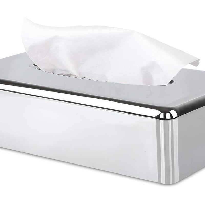 Prostokątny uchwyt na chusteczki z lusterkiem - Do domu, biura i samochodu - Srebrny