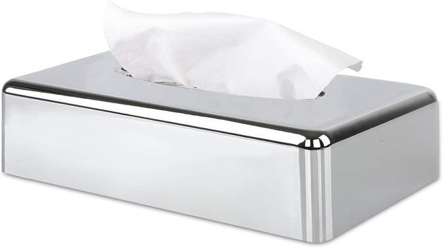 Prostokątny uchwyt na chusteczki z lusterkiem - Do domu, biura i samochodu - Srebrny