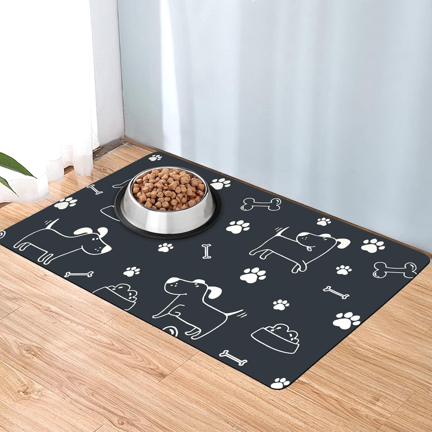 Chłonna mata pod miskę dla kota 40 x 60 cm, antypoślizgowa, chłonna mata pod miskę dla psa, mata pod karmę dla zwierząt, do misek z wodą
