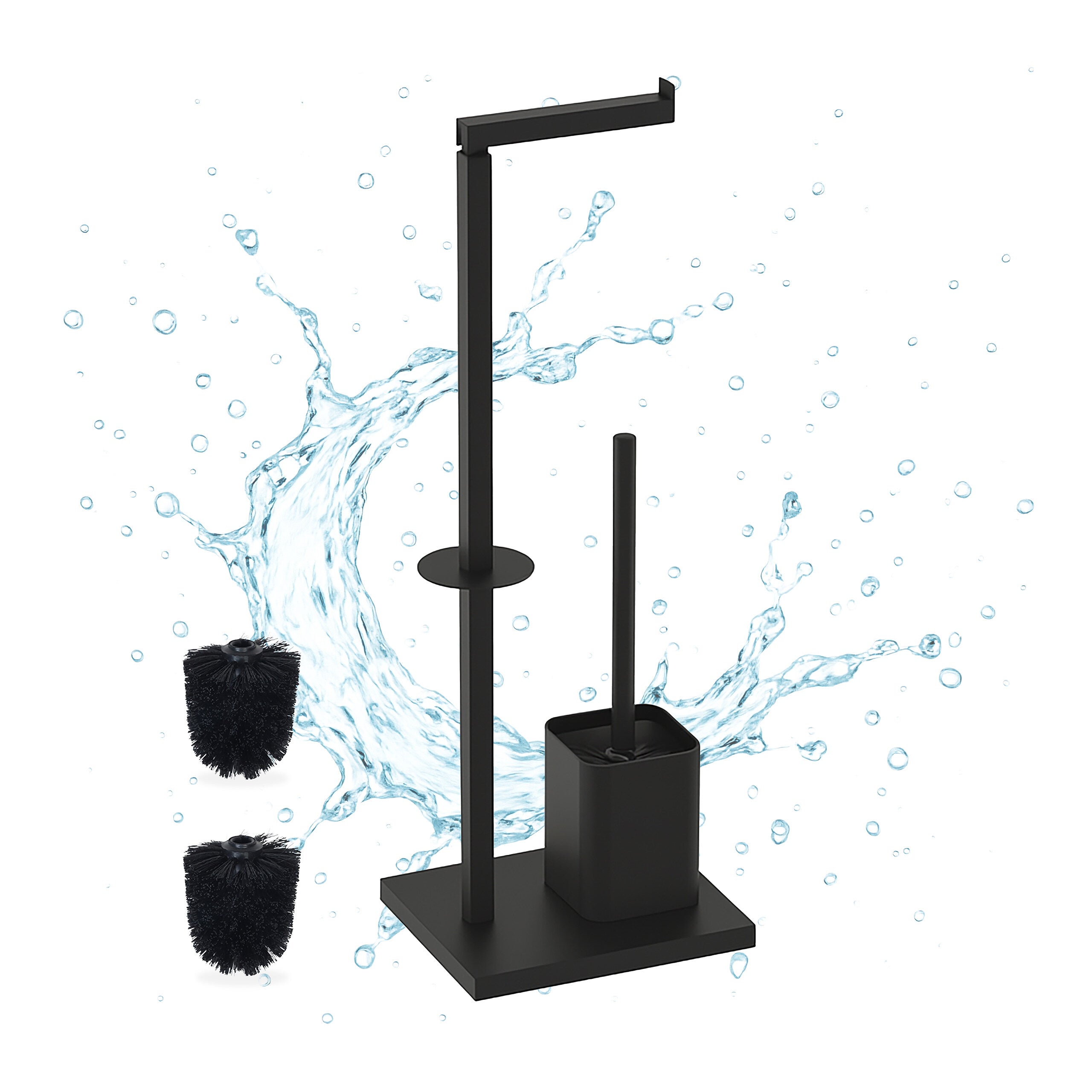 Portarotolo E Portascopino Da Bagno Relaxdays - Acciaio Inox E Plastica, Con Ripiano E 2 Testine Di Ricambio