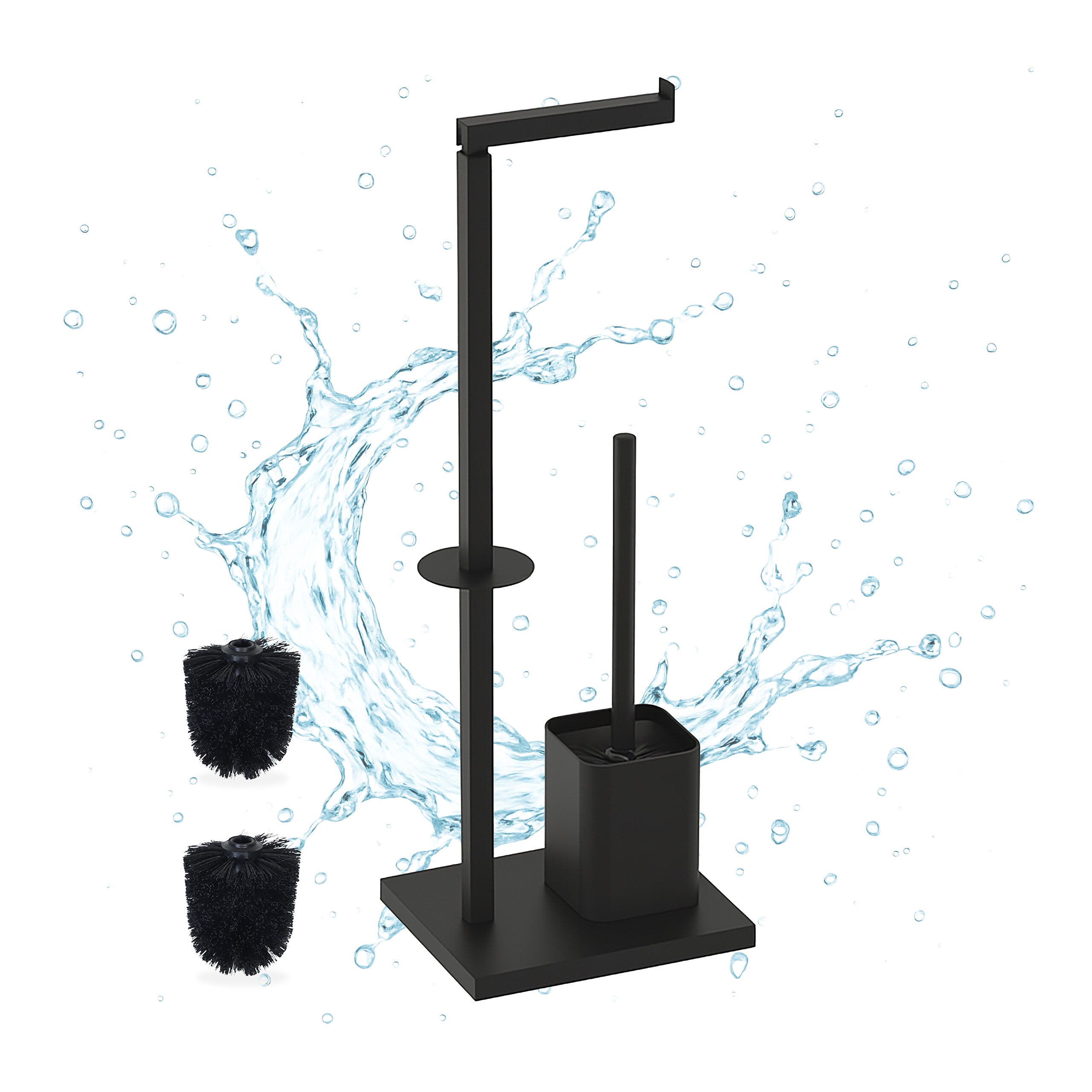 Portarotolo E Portascopino Da Bagno Relaxdays - Acciaio Inox E Plastica, Con Ripiano E 2 Testine Di Ricambio