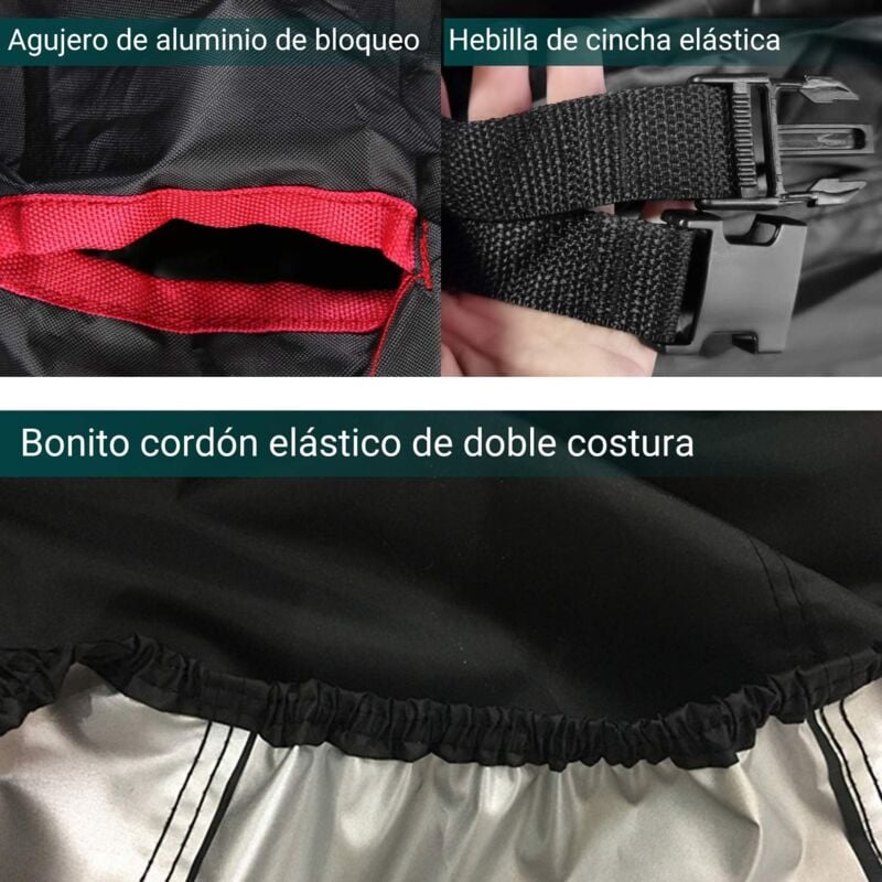 Housse de moto Protection UV Imperméable Coupe-vent Pluie Neige Anti-poussière Extérieur XXL 245x105x125cm Noir - RWAuto et moto / Housses de mot - 5