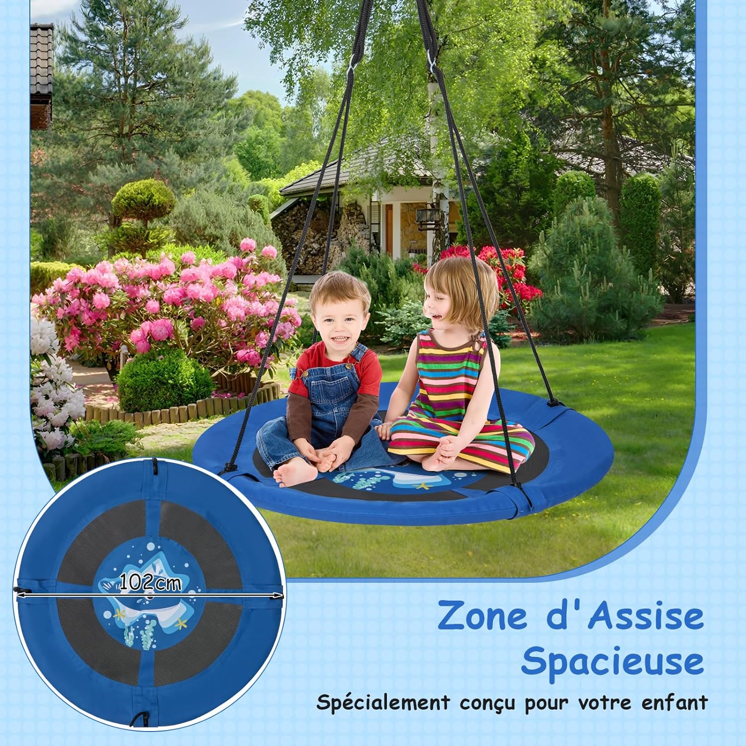 Balançoire Nid D'oiseau Extralink 100 Cm - Charge 150 Kg, Hauteur Réglable, Intérieur/extérieur - Bleue