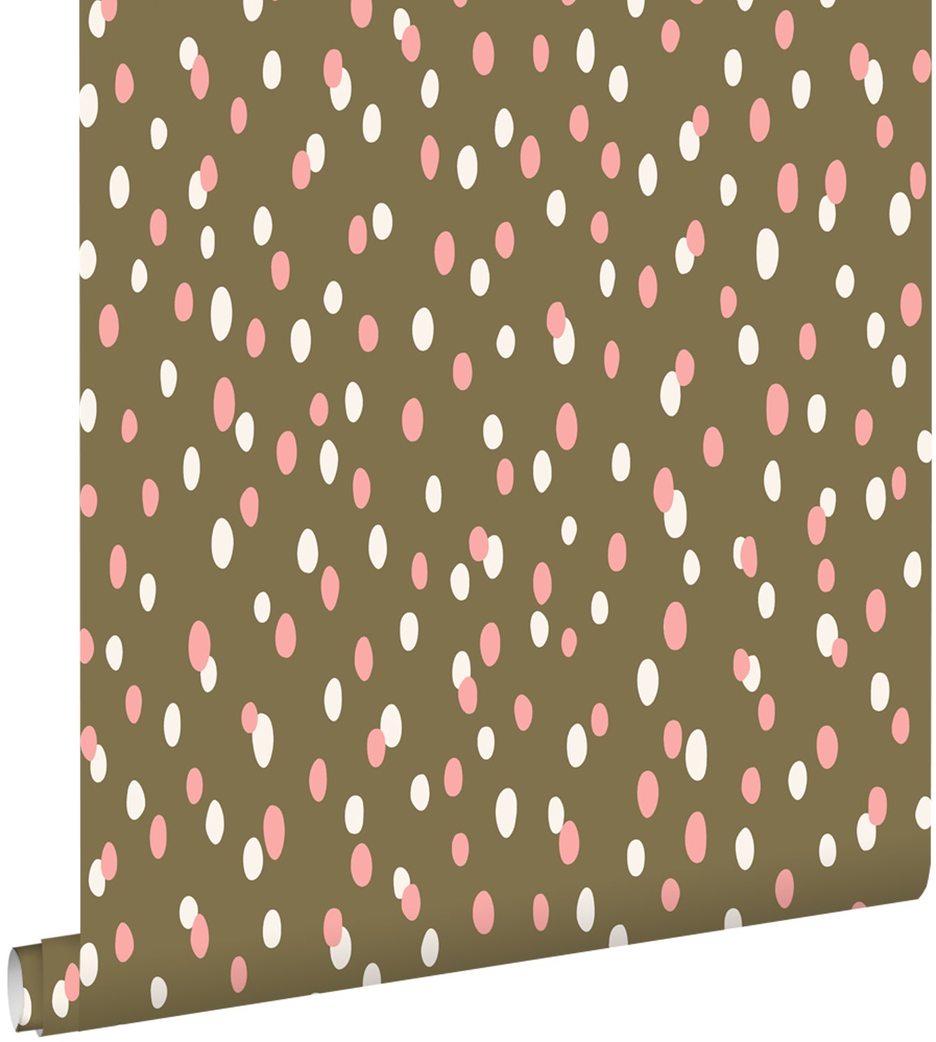 Tapeta kropki oliwkowym - 50 x 900 cm - ESTAHOME