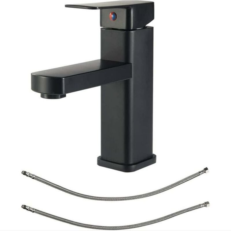Grifo monomando para lavabo, delgado, negro mate, para baño e