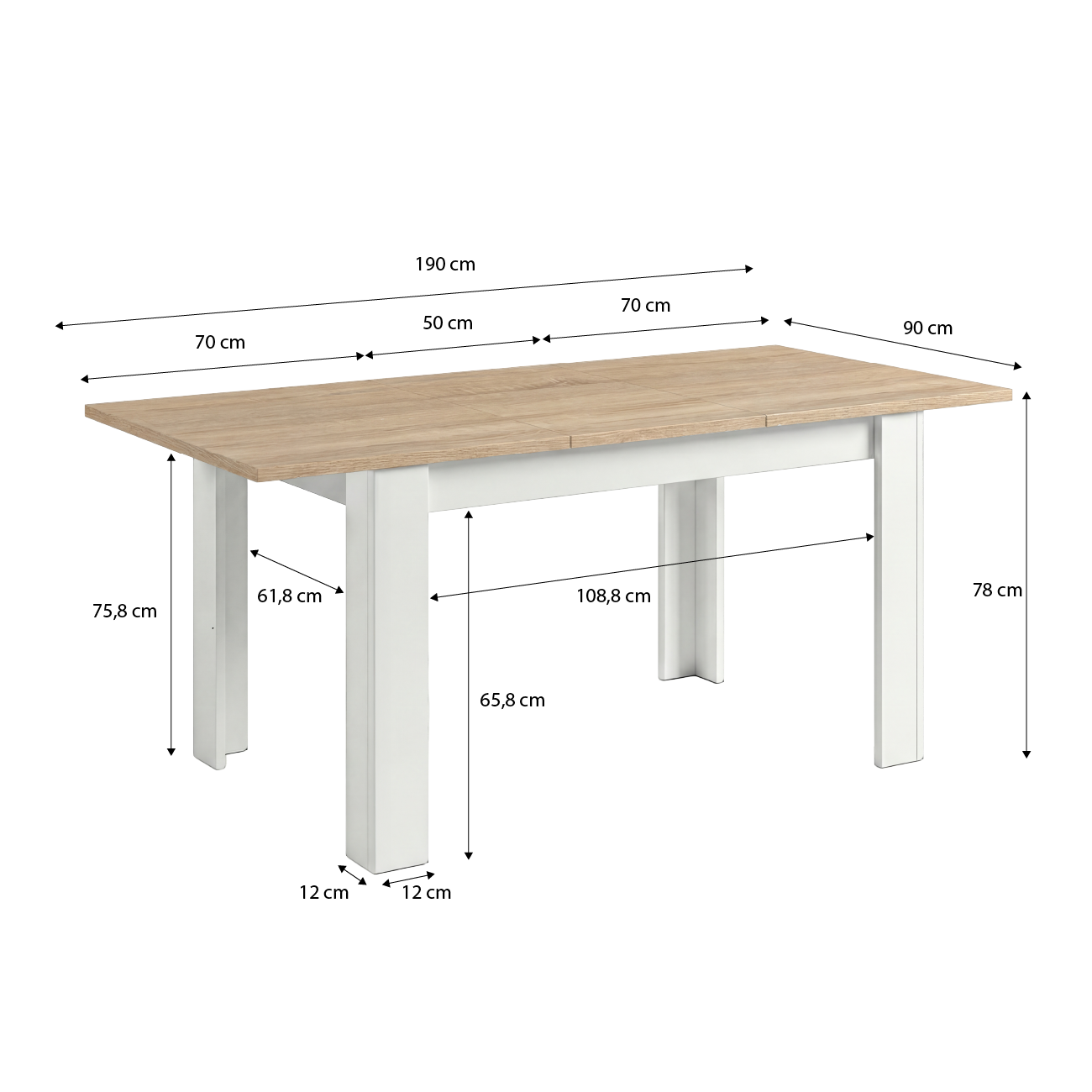 Mesa de jantar extensível 140-190x90 cm Sira Blanco Artik (Blanco Mate) - Roble Canadian 190 x 78 x cm - 6