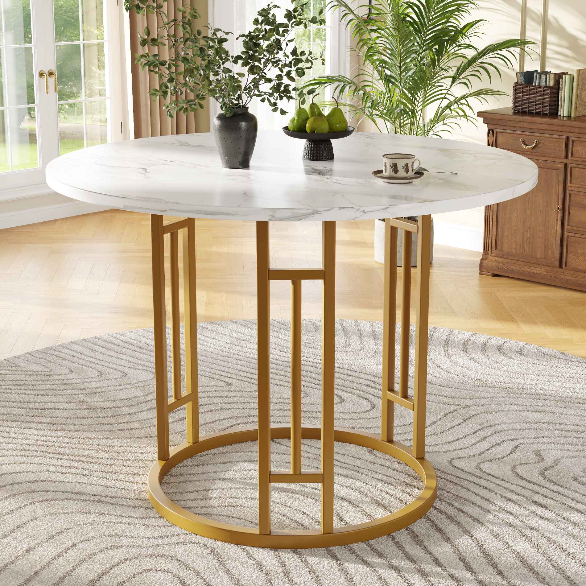 Table Ronde Moderne Table Ronde Moderne en MDF Imitation Marbre 80x80 cm pour 4 Personnes ...