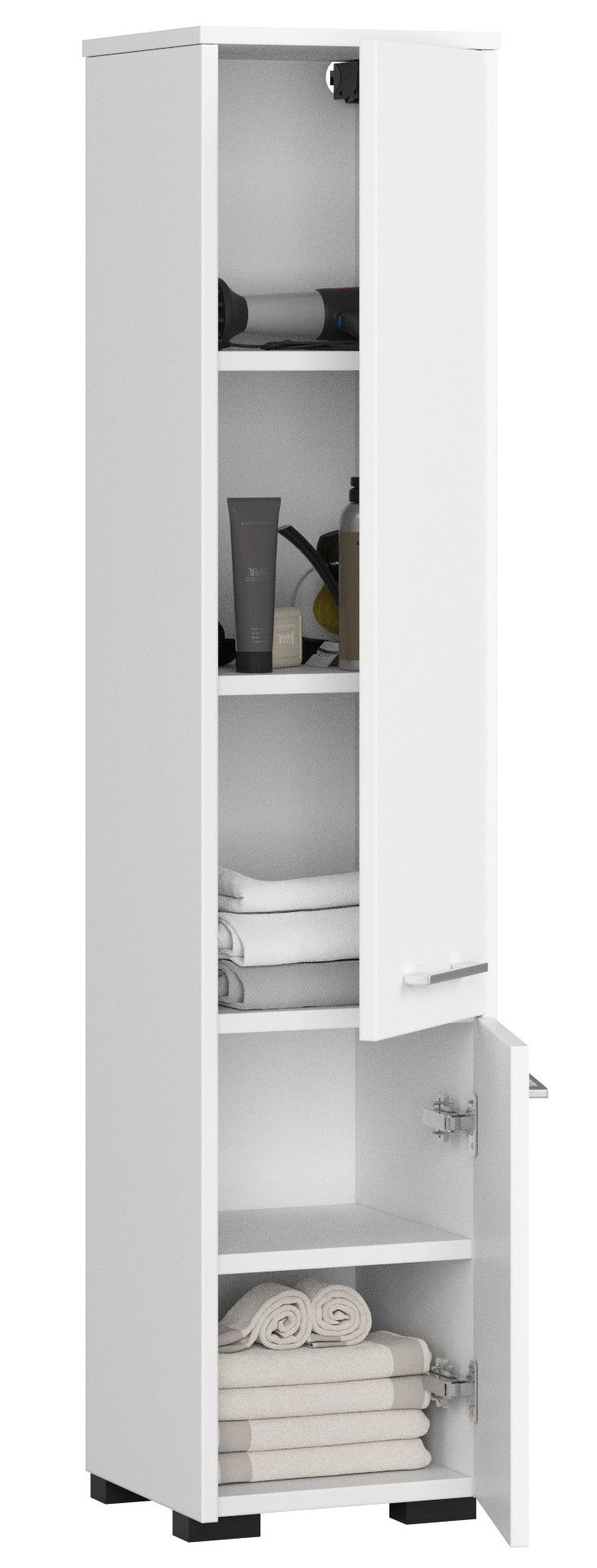 Wolnostojąca szafka łazienkowa: 2 drzwi, 5 półek, biała, szer.: 30 cm, wys.: 140 cm, gł.: 30 cm. - 2