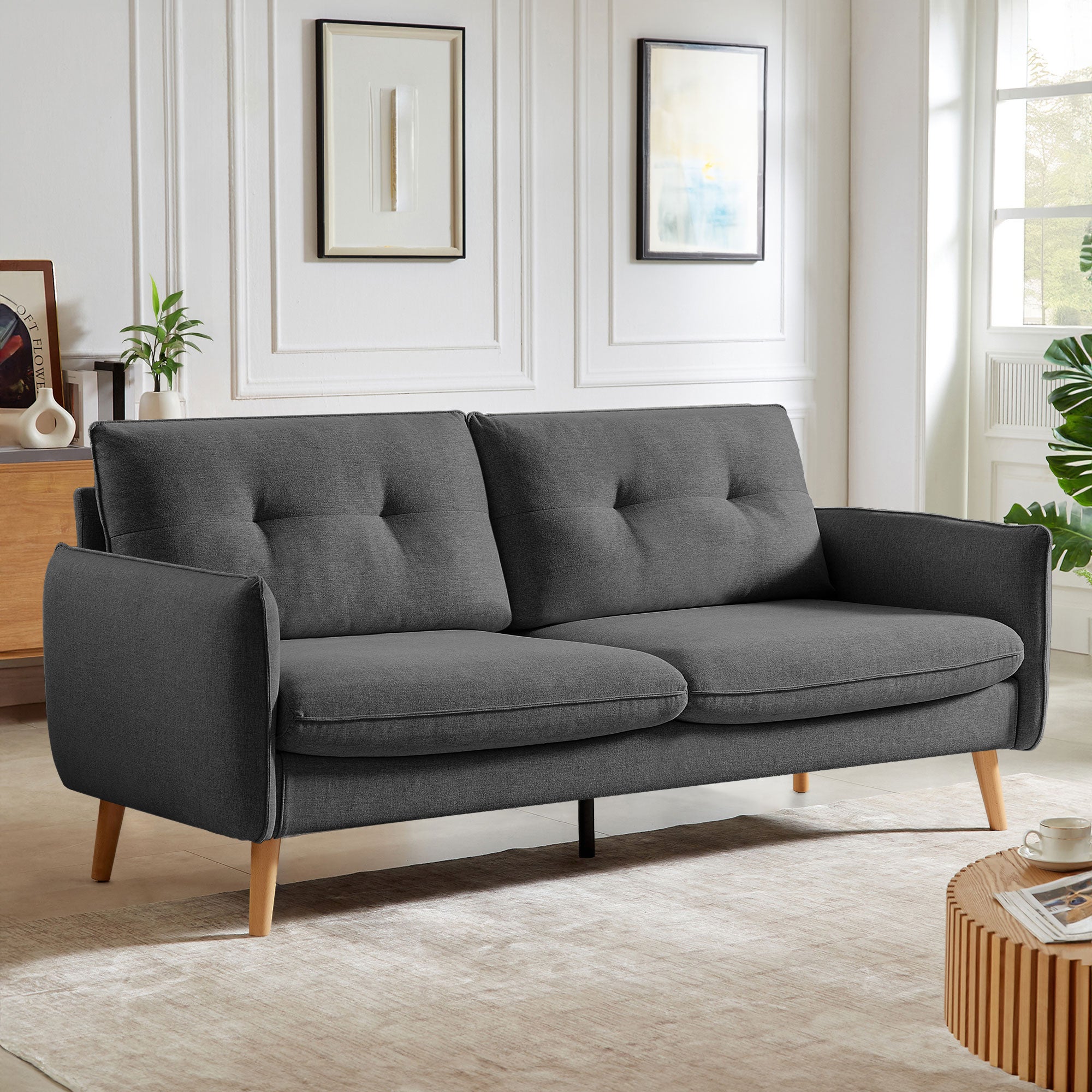 Skandynawska sofa 3-osobowa CHLOÉ z ciemnoszarej tkaniny