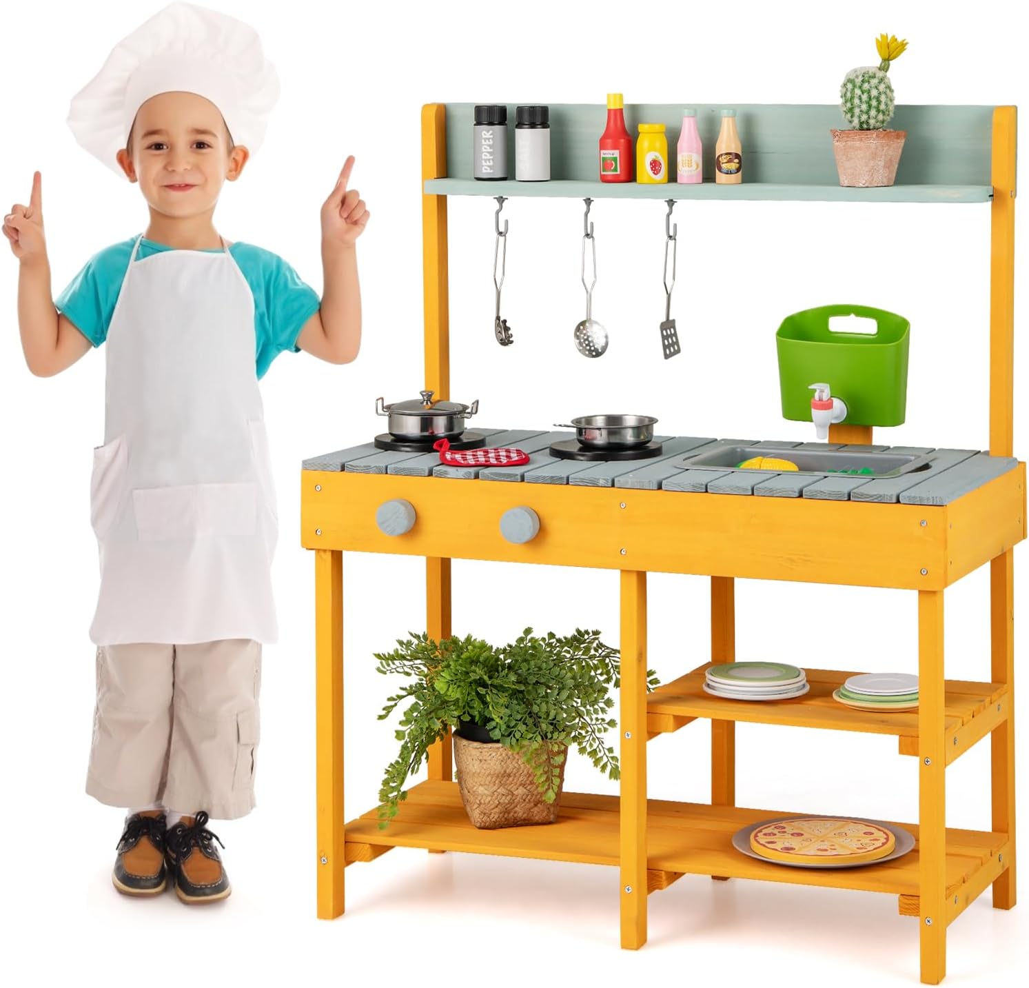 Cuisine En Bois Lehoo Castle – Jeu D’imitation Petit-déjeuner Avec Accessoires, Jouet éducatif Fille Garçon 2-6 Ans, Rangement Inclus