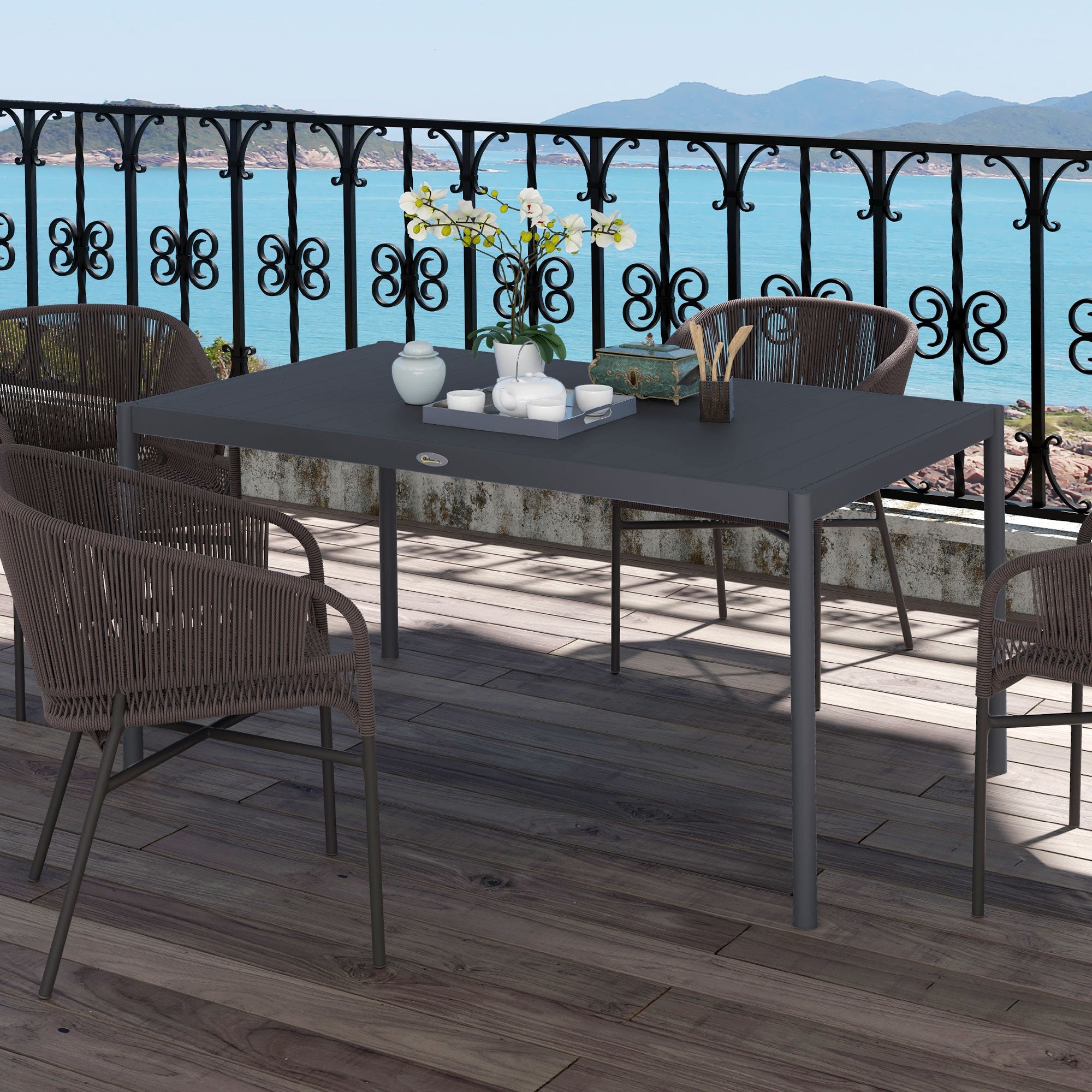 Table de jardin rectangulaire pour 6 personnes en aluminium plateau à lattes dim. 145L x 90l x 74H cm gris - 4
