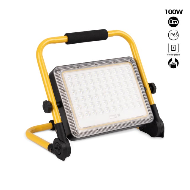 Projecteur LED 100W pour chantier portable - IP65 - 6000K - Blanc Froid