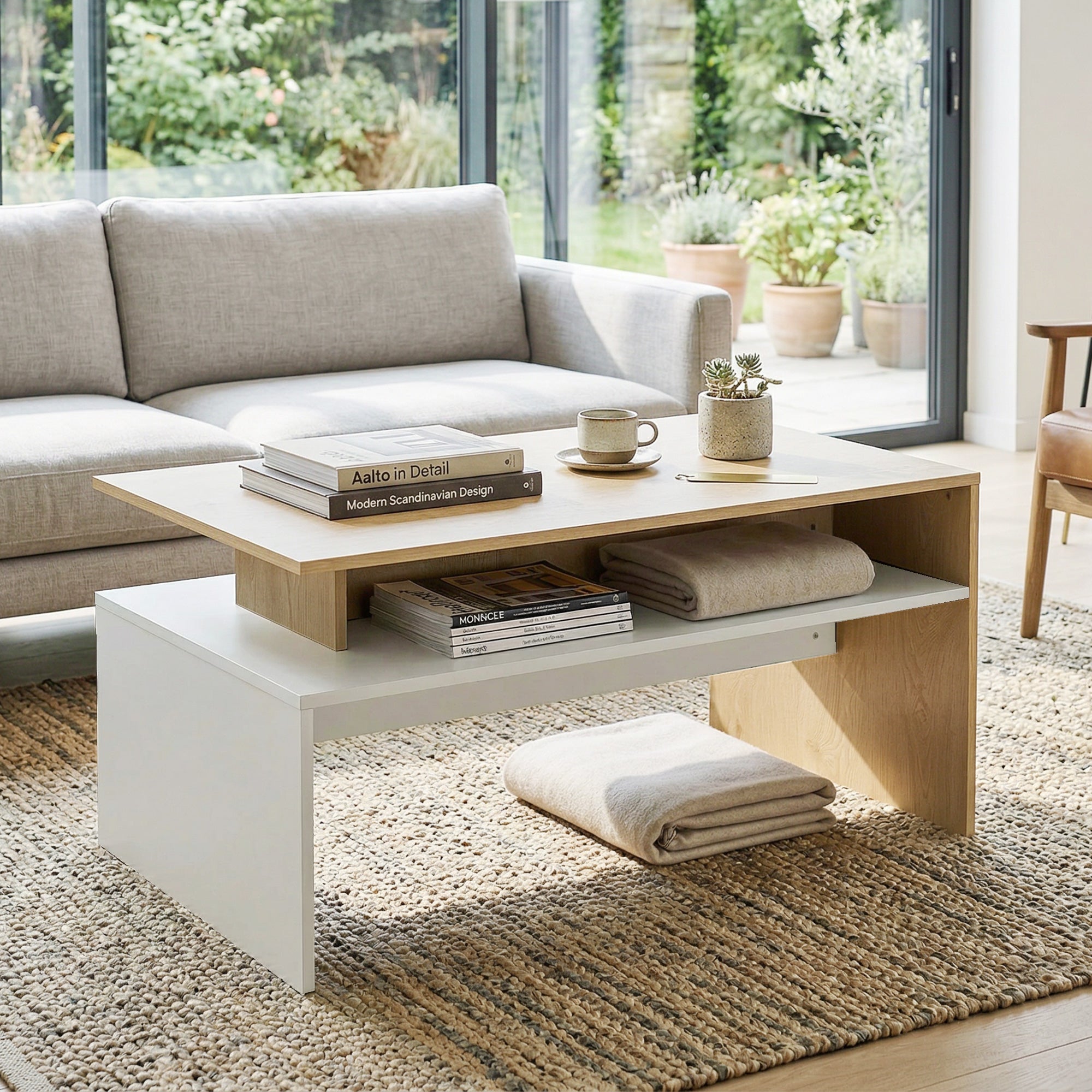 Homcom Mesa De Centro Mdf Madera Natural Y 95X55x50 Cm Blanco , Leroy Merlin