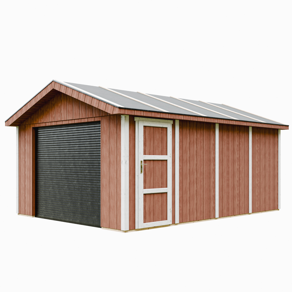 PREMIUM QUALITY garaż 17 m² - Dł. 378 x szer. 530 cm - garaż na samochody - Timbela M991B-REDWOOD RED