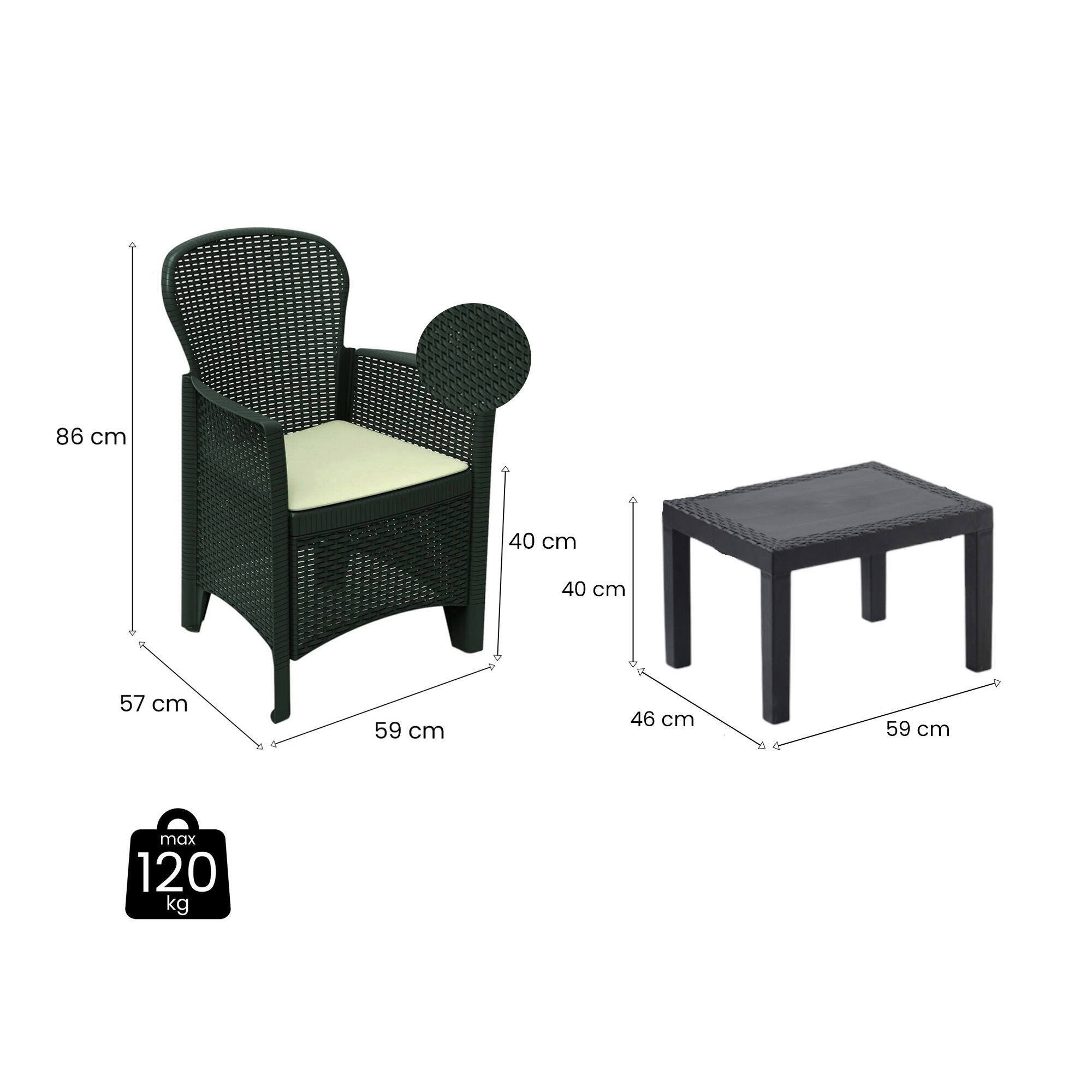 Salon intérieur et extérieur composé de : 2 fauteuils et 1 table basse, avec 2 coussins, Made in Italy, couleur Anthracite - 3