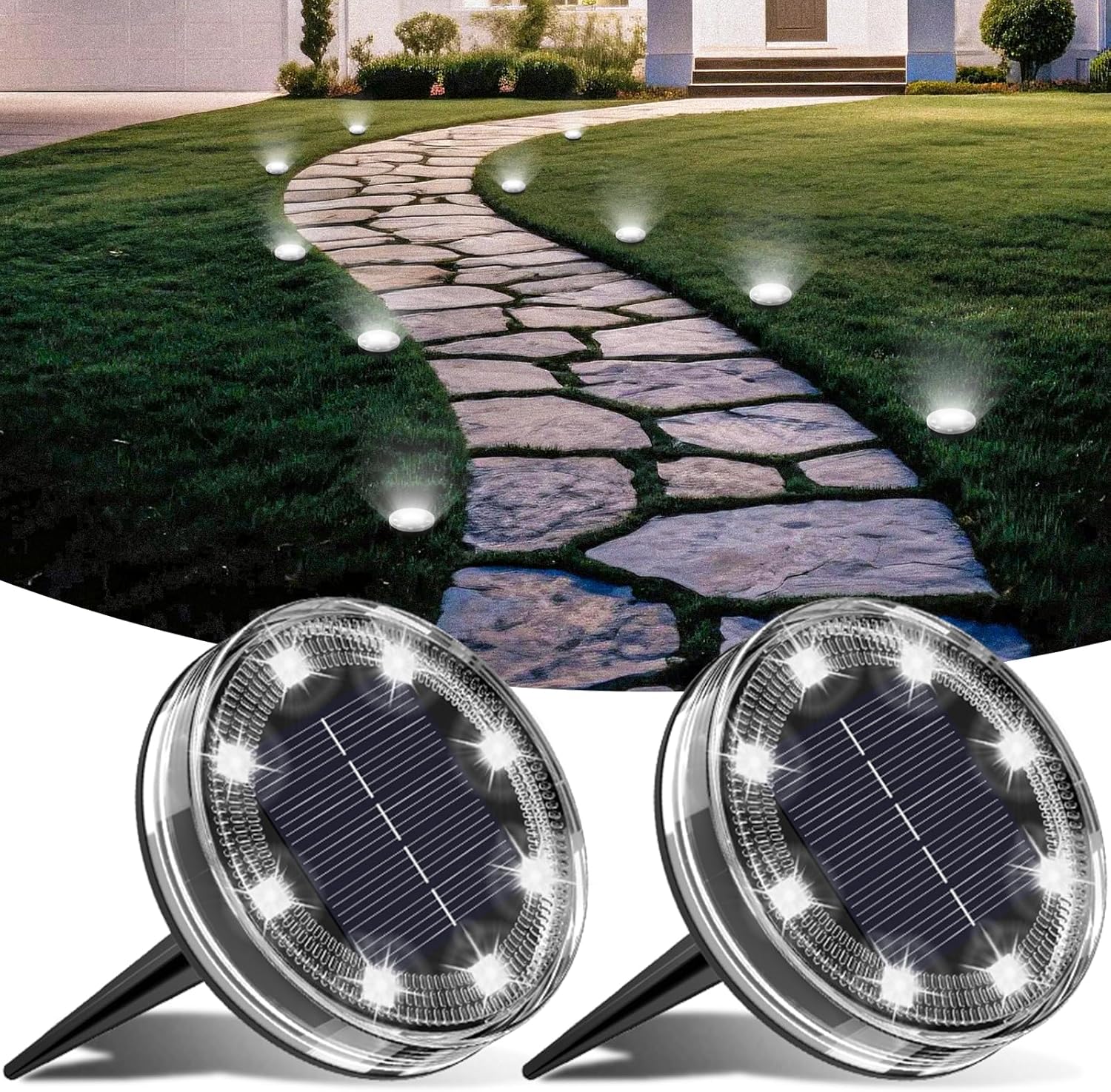 Sol Chemin Lot de 2 Lampe Solaire Au Sol, 8 LED Lumiere Solaire Exterieur Jardin ...