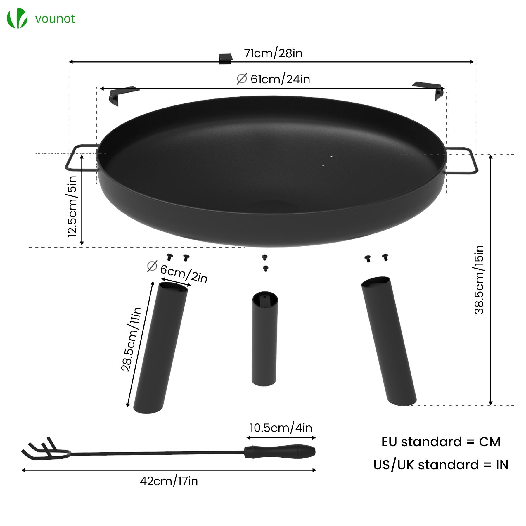 Brasero Exterieur en Metal avec Grille Tisonnier diametre 60cm noir VOUNOT® - 4