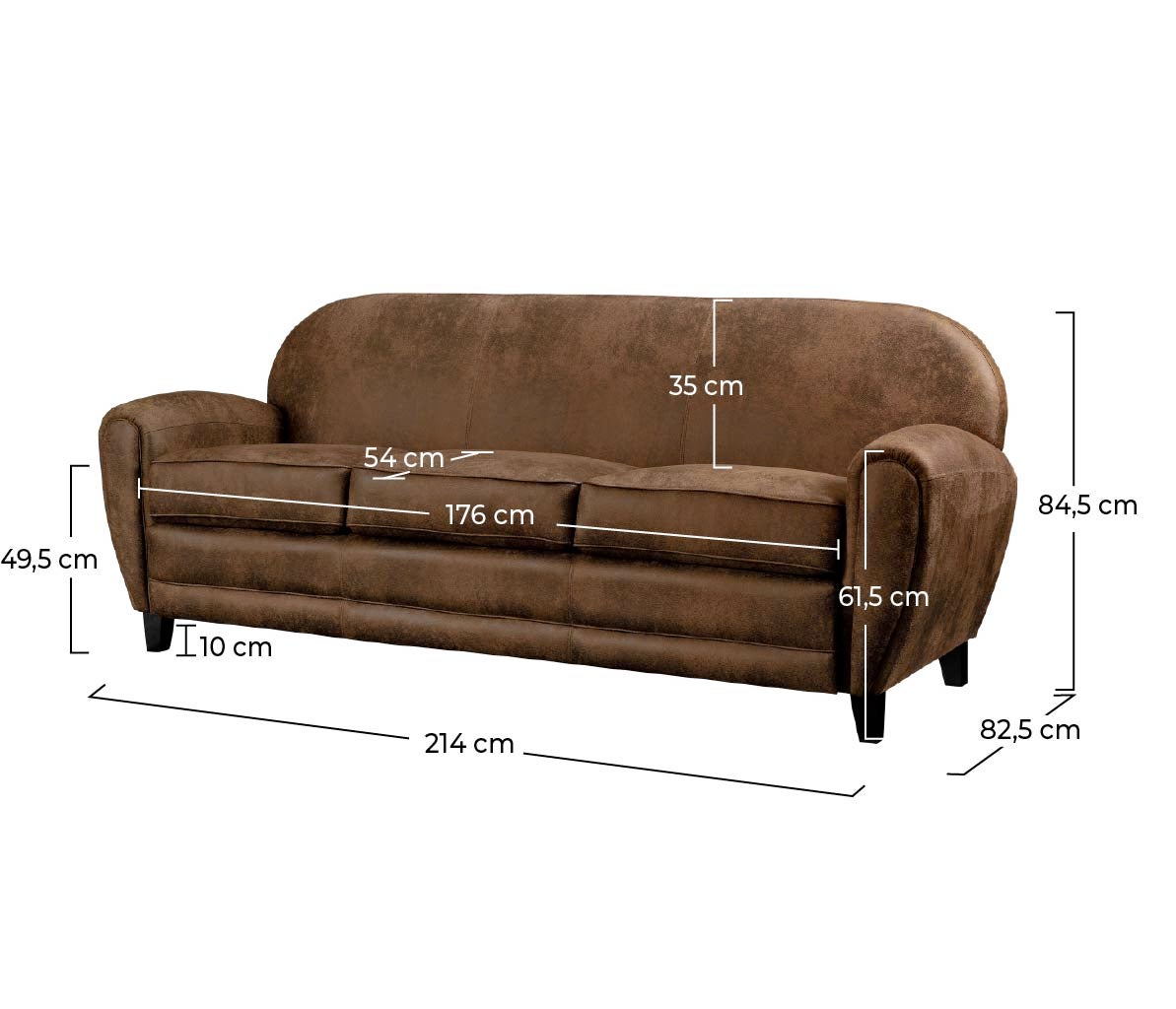Divano a 3 posti in microfibra marrone - Club - 4