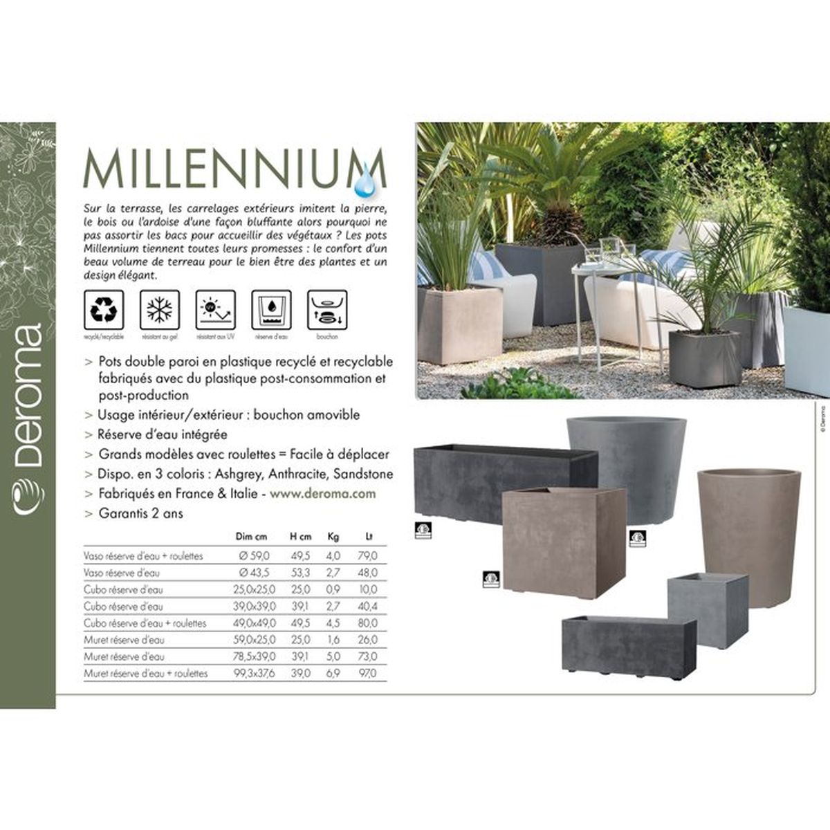 Pot rectangulaire DEROMA Millennium marron 99 cm 97 L réserve d eau roulettes - 8