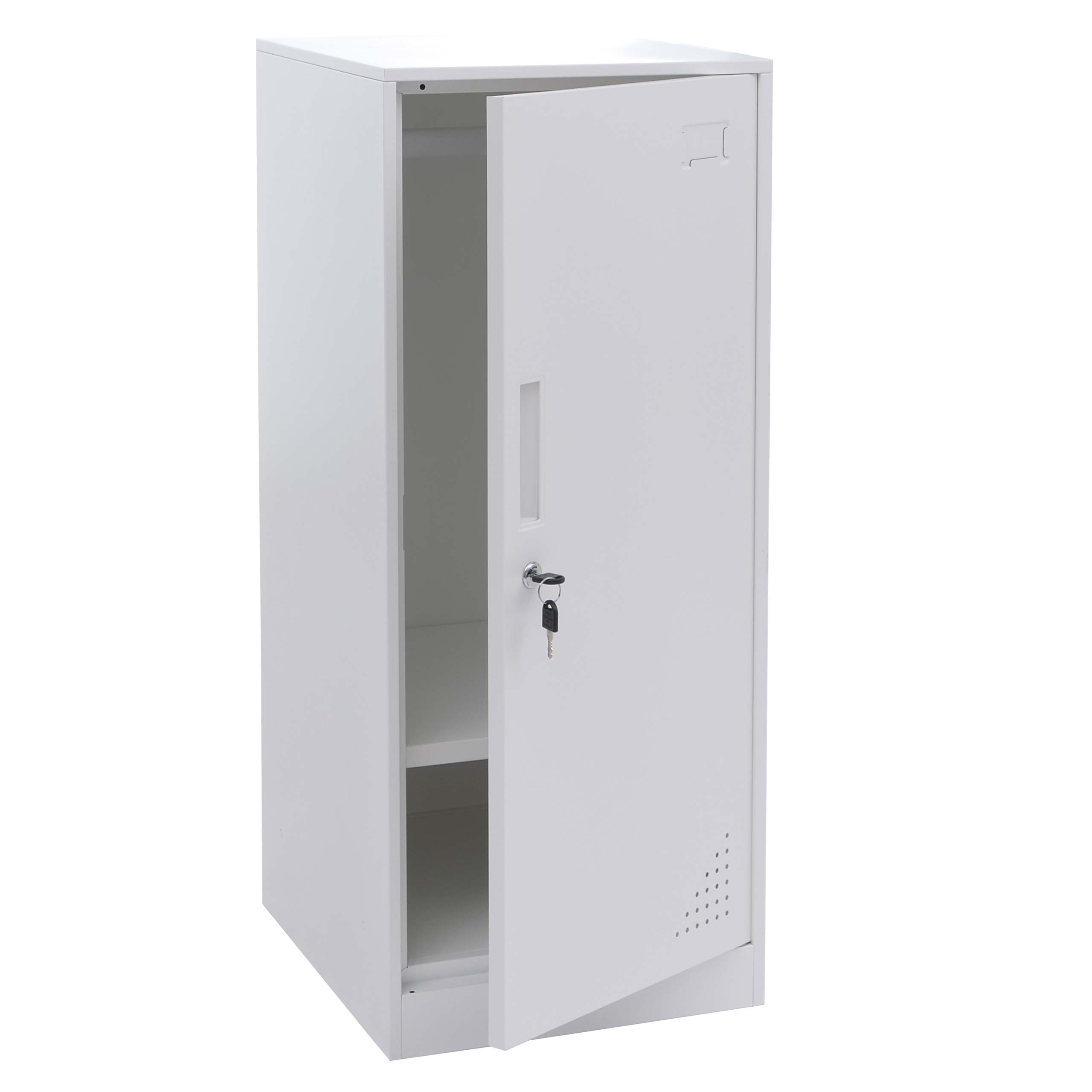 Szafka HWC-P63, szafka z zamkiem, szafka na przedmioty wartościowe, szafka z zamkiem, drążek na ubrania, 90 x 38 x 45 cm, stal ~ biała