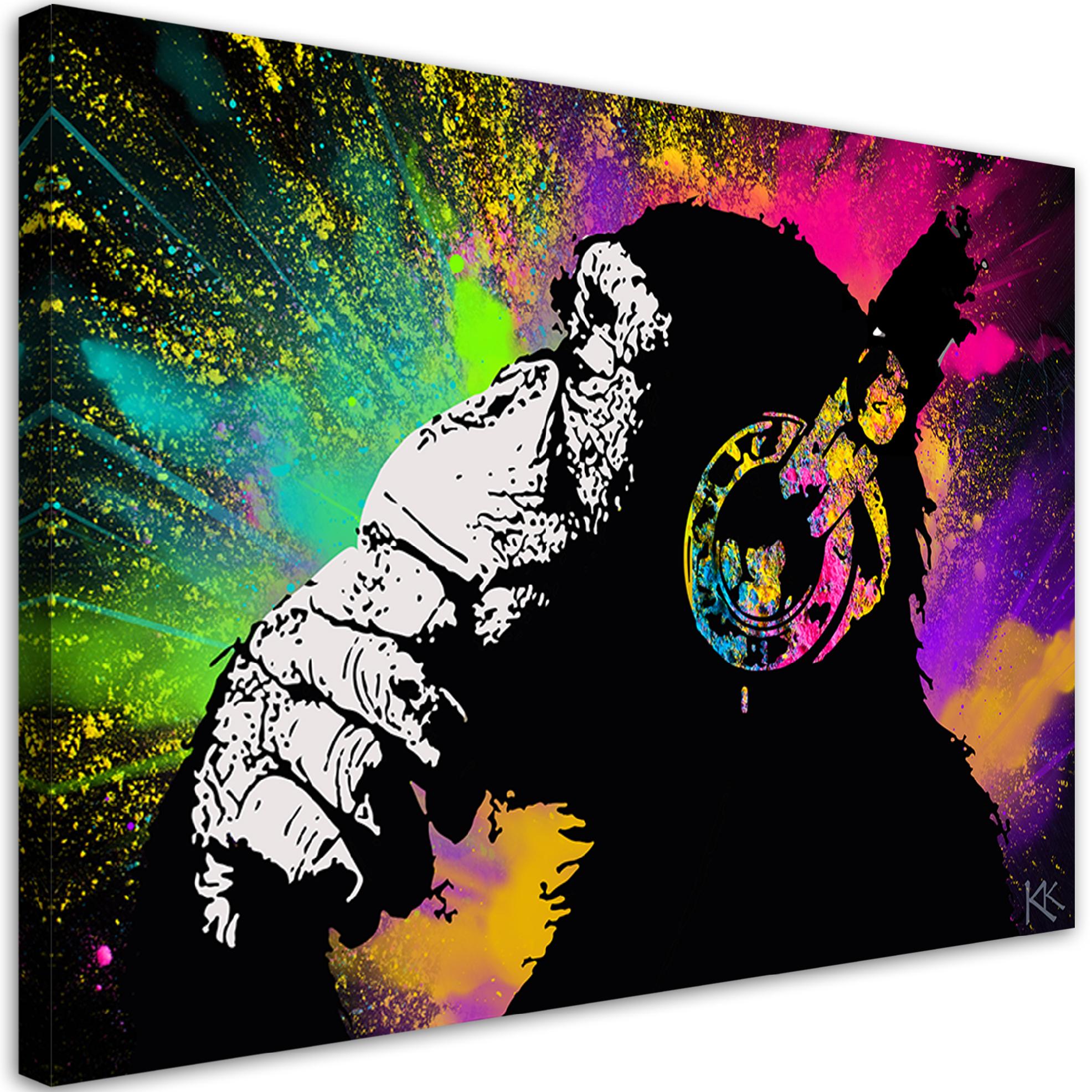 Obraz na płótnie, Banksy kolorowa małpa 100x70