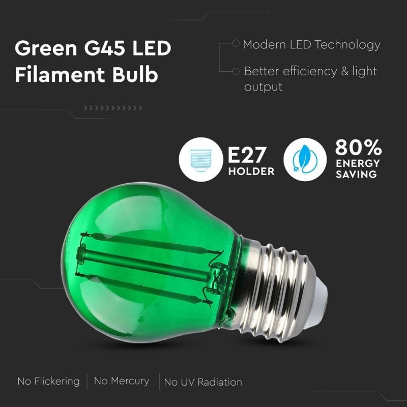 Lampadina LED E27 2W G45 Filamento Colore Verde - 5