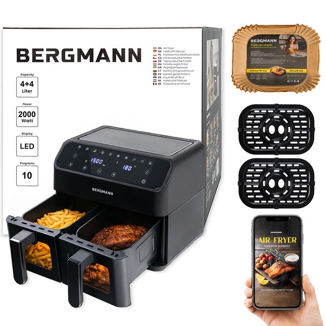 Frytkownica Beztłuszczowa Air Fryer BERGMANN dwa kosze 2x4L 2000W