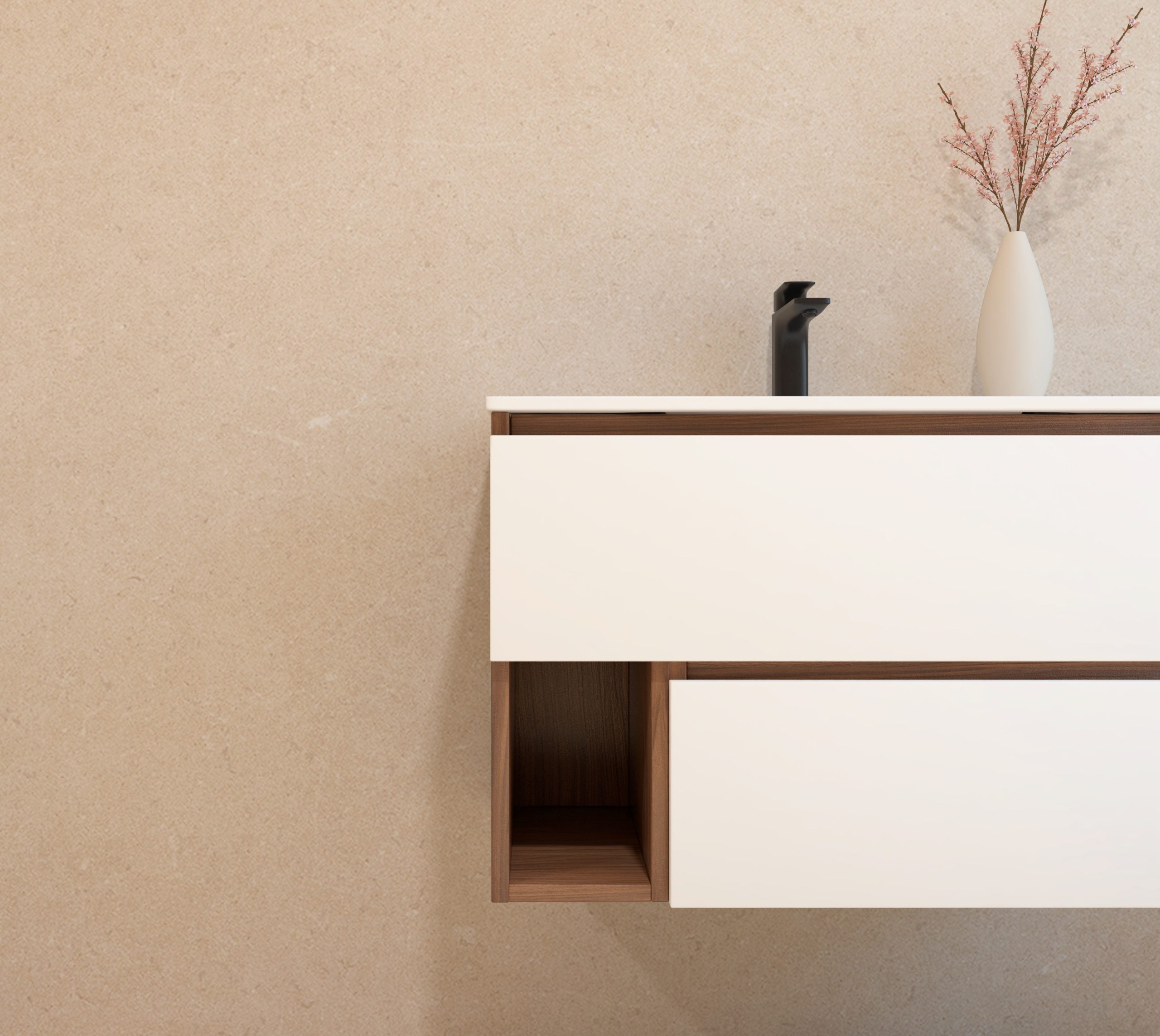 Ensemble de meubles de salle de bain Avantarea LAVARDENS, finition noyer, 80 cm + vasque + miroir LED - 2