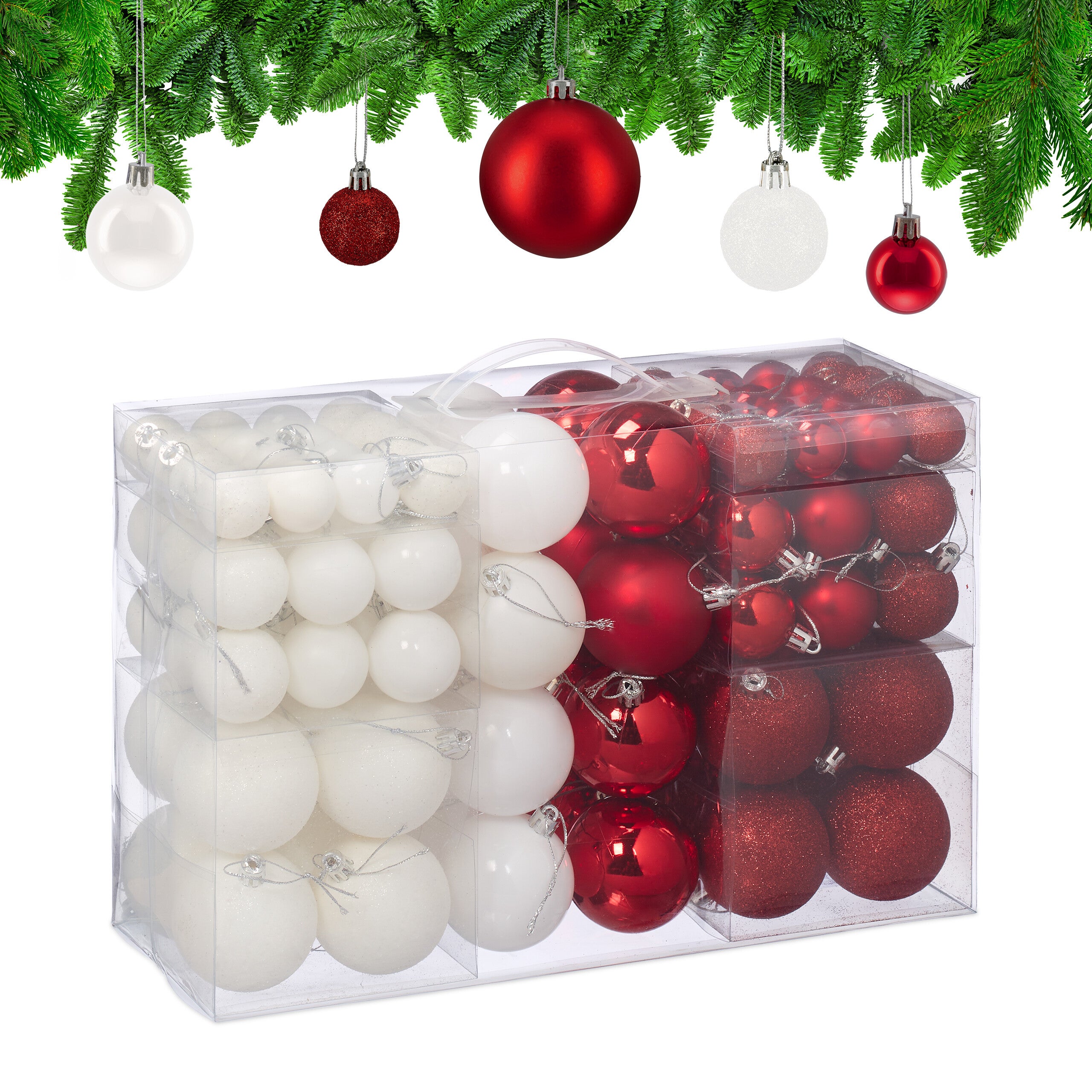 Palline Di Natale Decorative 24 Pezzi - Mix Opache, Lucide E Glitterate, In Plastica Infrangibile, Colore Rosso