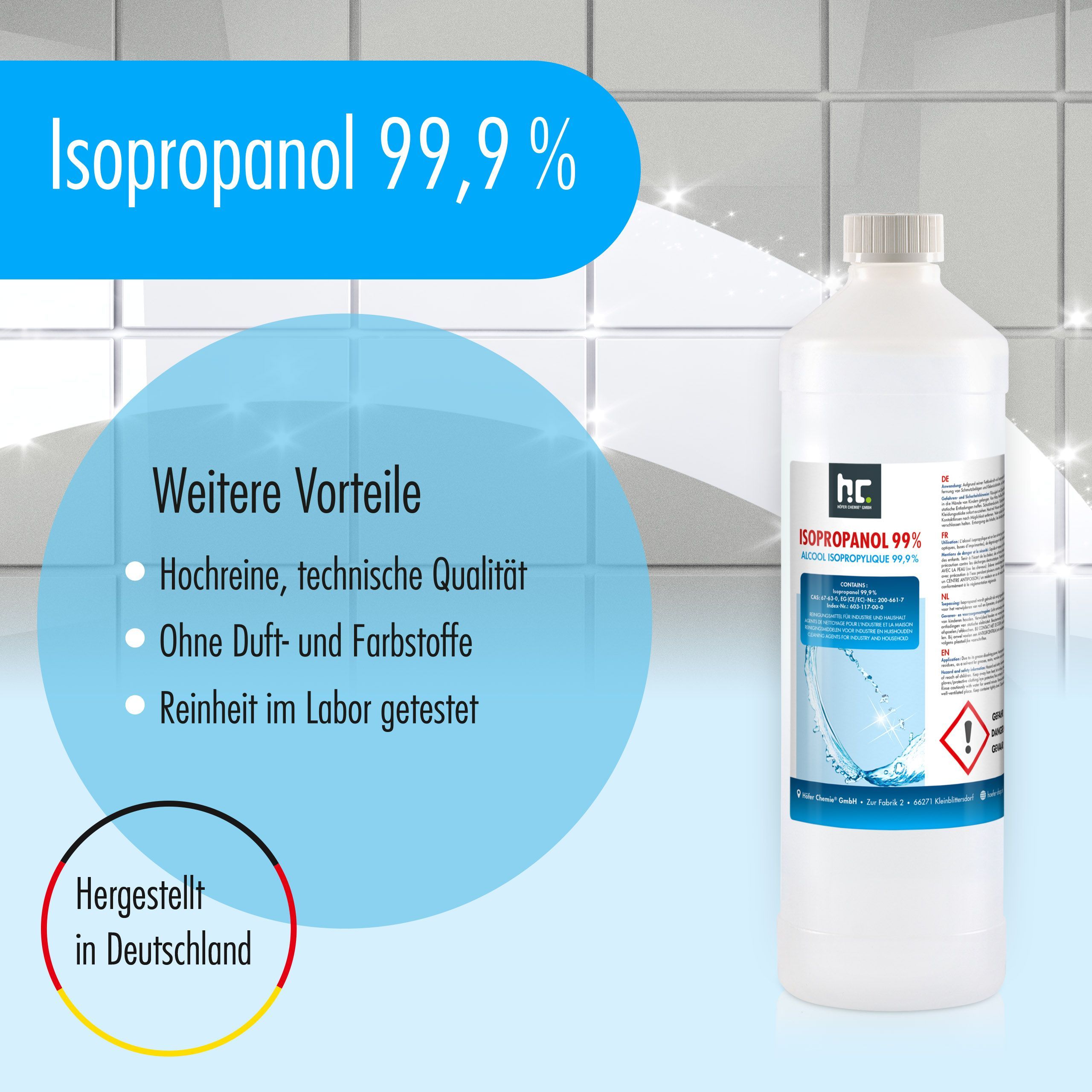 1 x Alcool isopropylique 99,9% Höfer Chemie® en bouteille de 1 L - 2