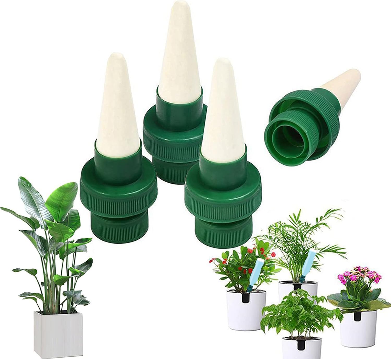 4 Pics D'Arrosage Automatique En Céramique – Irrigation Goutte-à-Goutte Bouteille Pour Plantes, Vacances Sans Souci