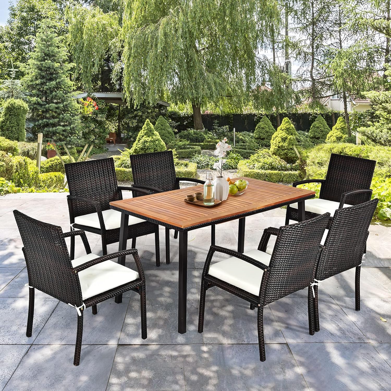 Table de Jardin en Acacia Massif Certifié FSC, avec Trou de Parasol, 140Lx75lx76H CM,Table à Manger d'Extérieur 6-8 Personnes, Naturel - 6