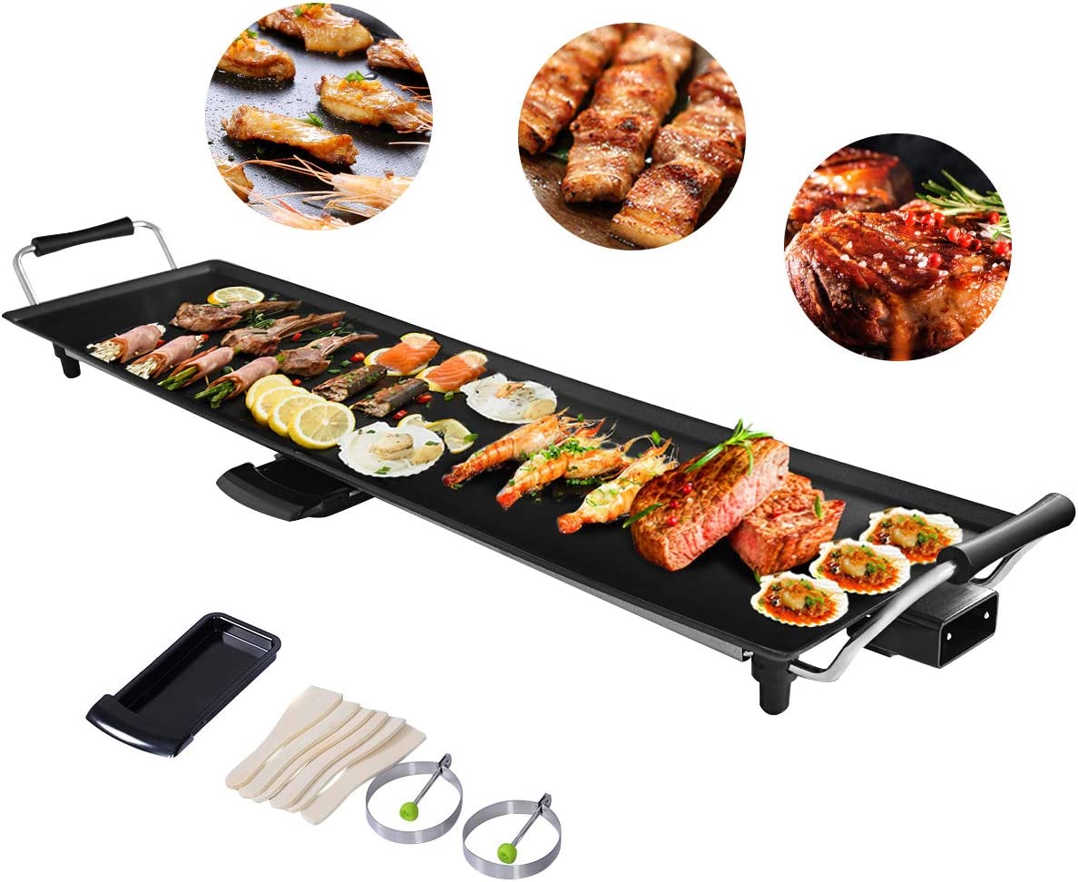 Teppanyaki Grill Elektryczny 90 x 23 cm, Płyta Grillowa 1800 W z Powłoką Zapobiegającą Przywieraniu